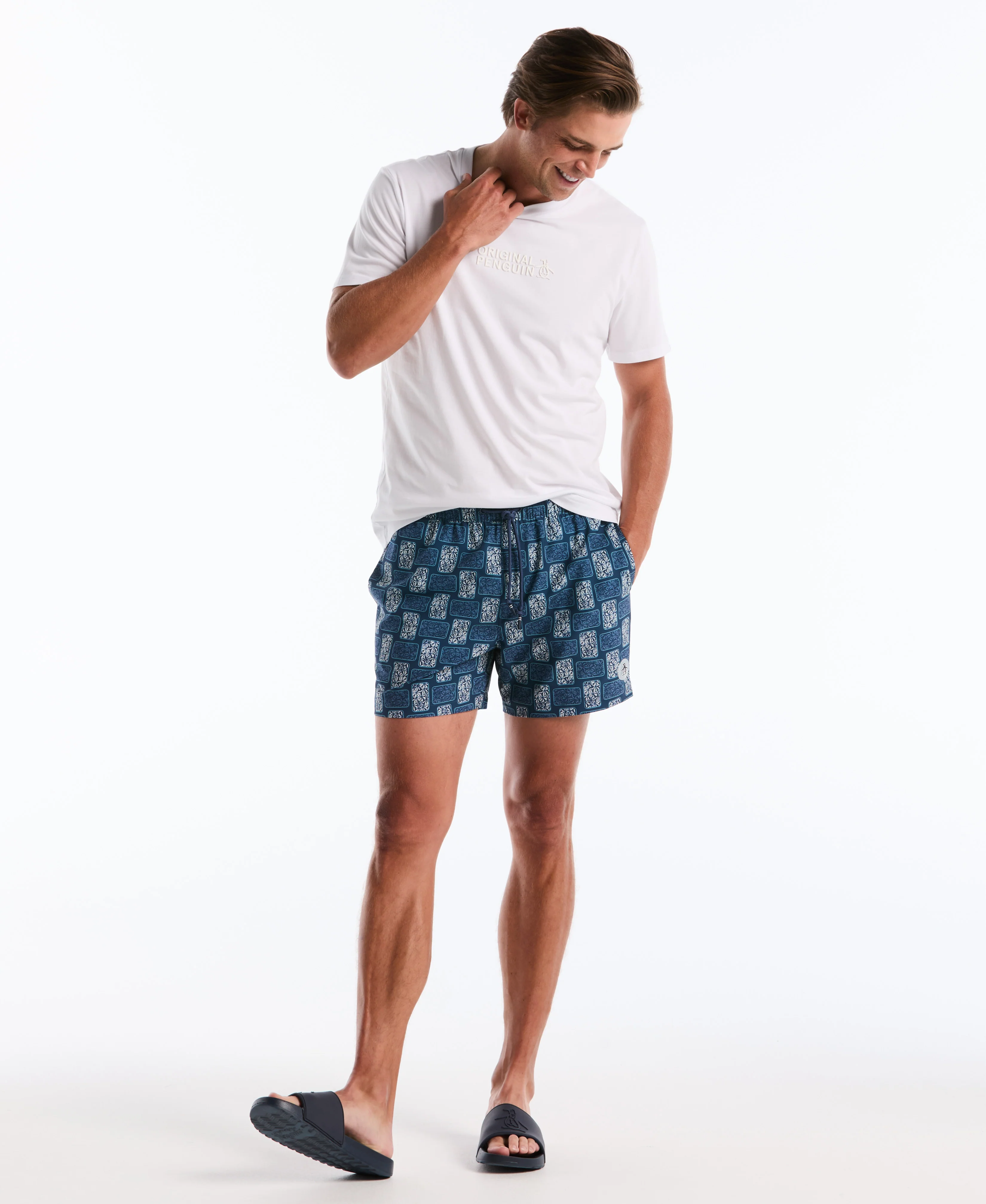 5" Flower Block Print Swim Short - Image 5