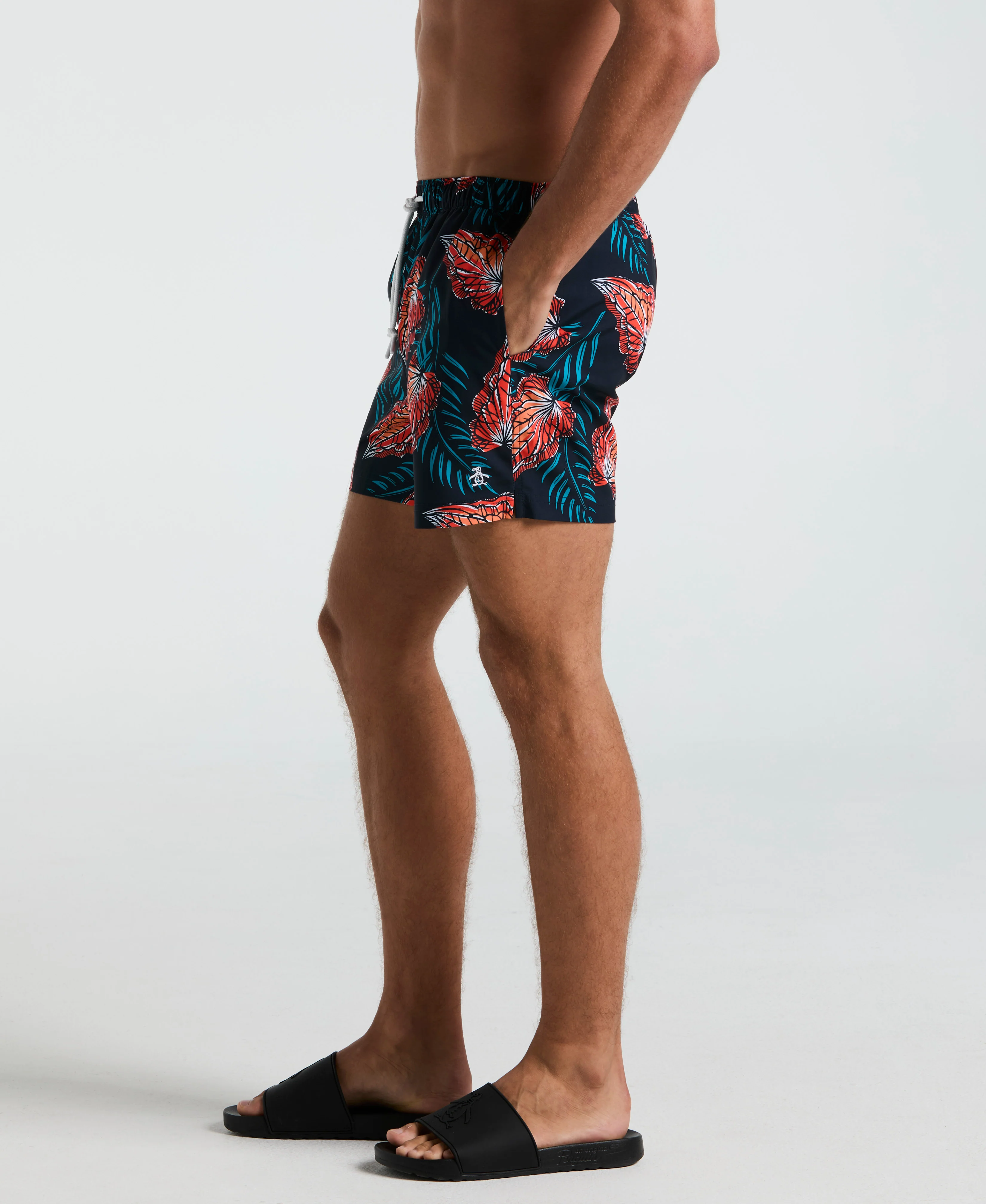 5" All-Over Leaves Print Swim Short - Image 4