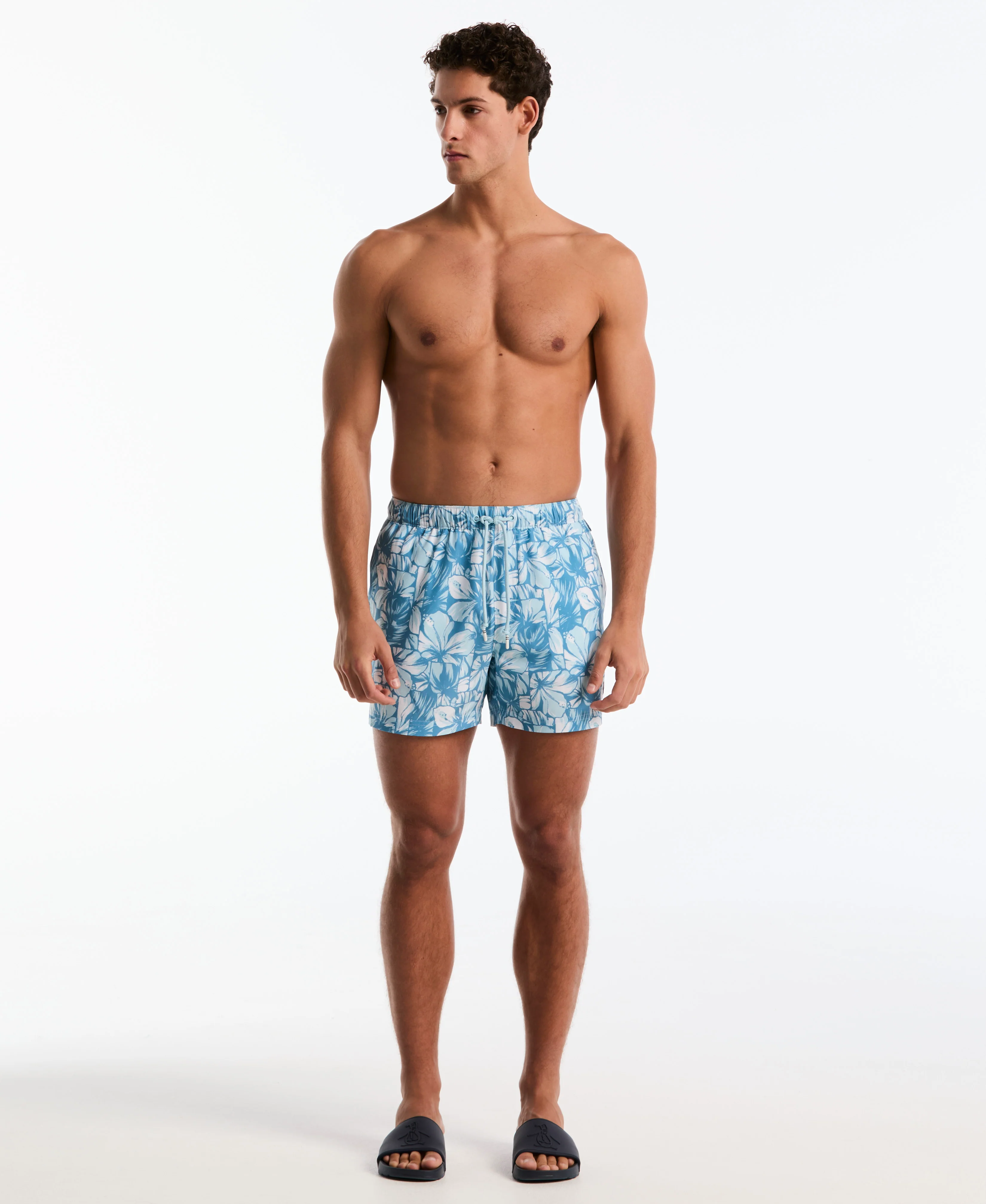 5" Box All-Over Hibiscus Print Swim Shorts