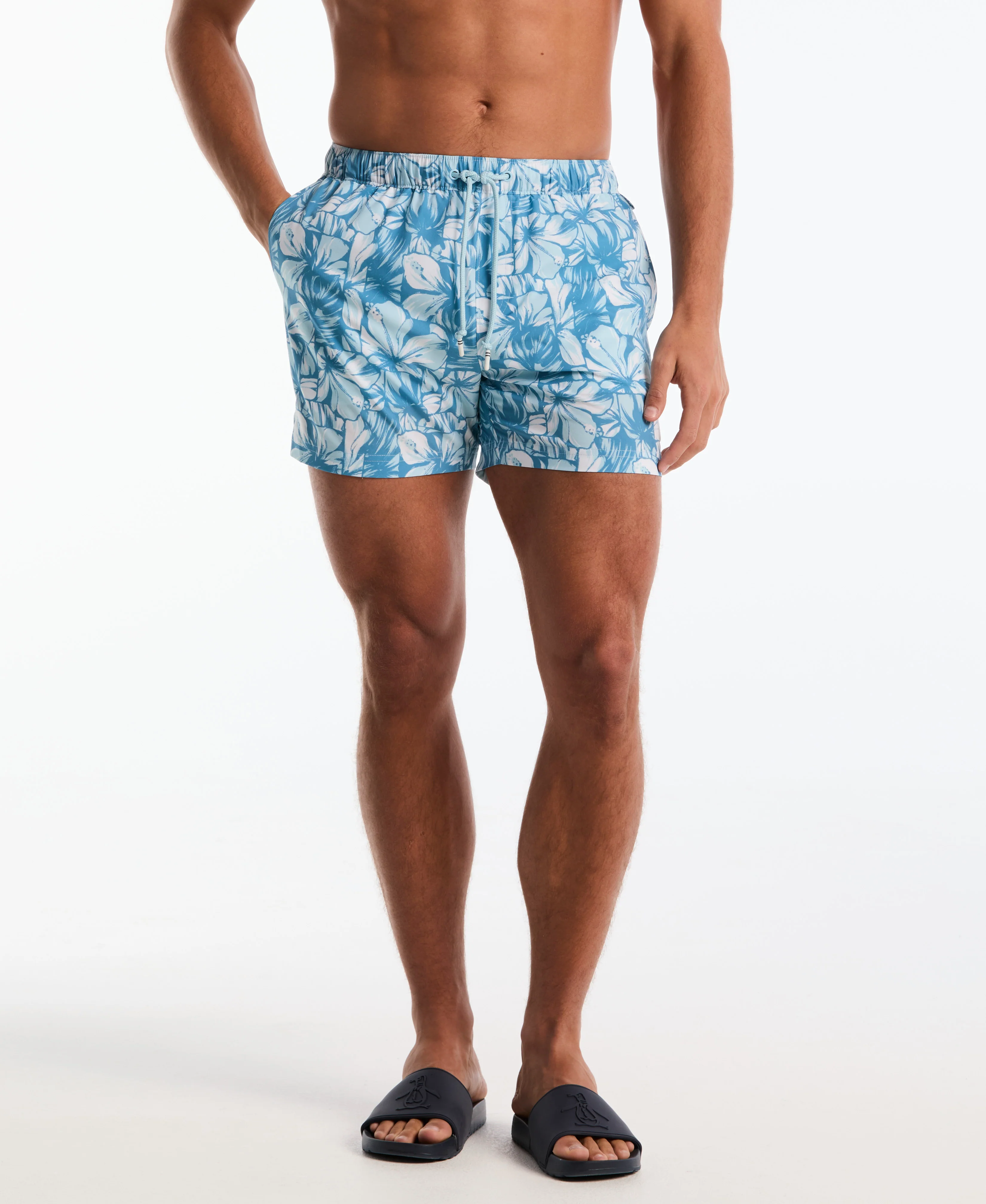 5" Box All-Over Hibiscus Print Swim Shorts - Image 4