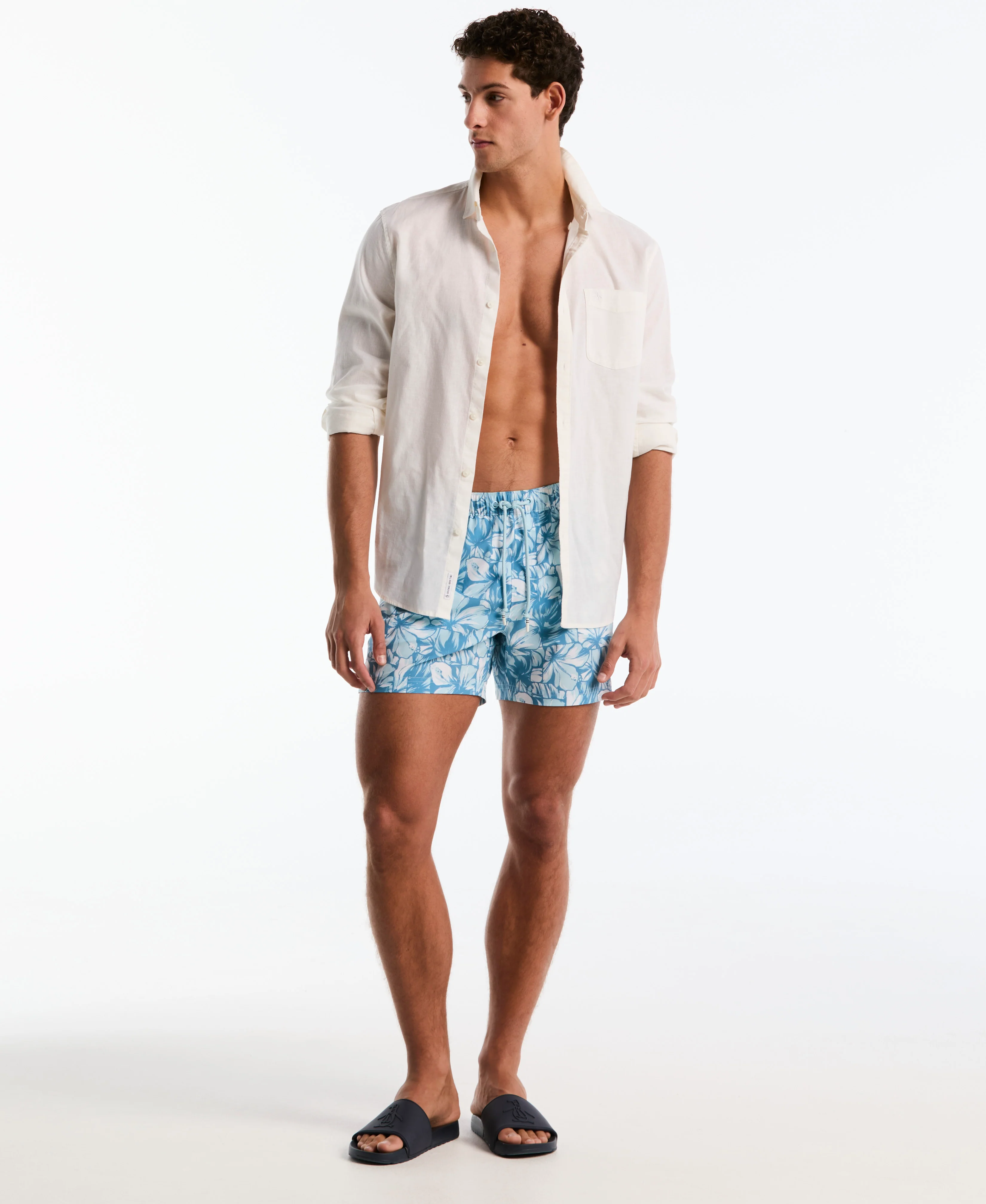 5" Box All-Over Hibiscus Print Swim Shorts - Image 5