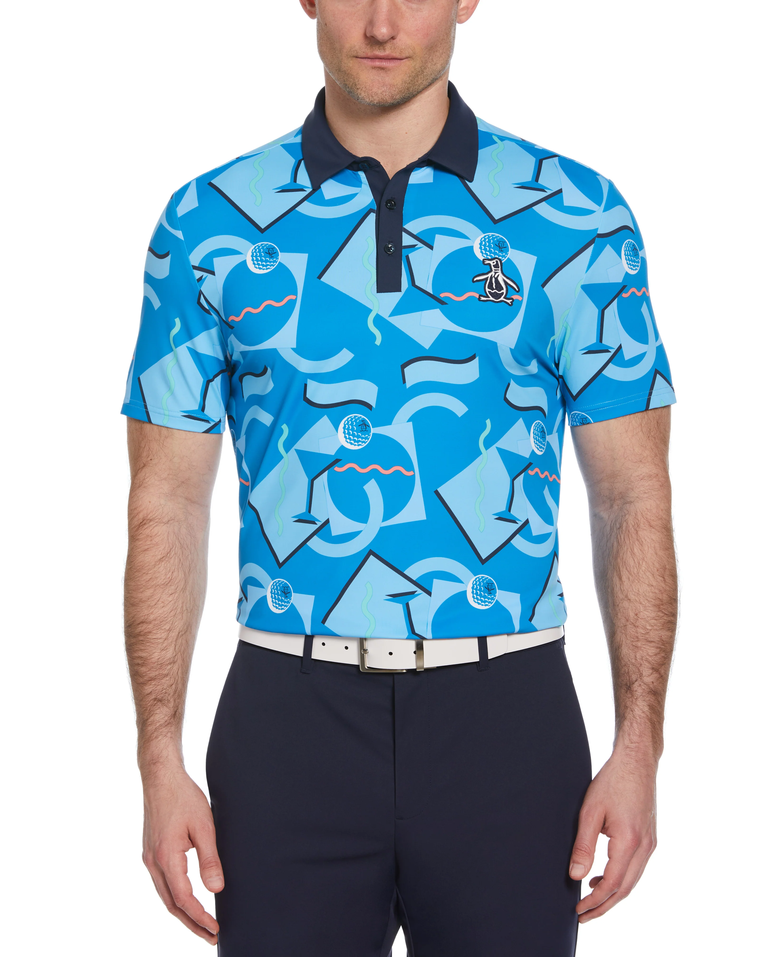 Abstract 80's Print Golf Polo