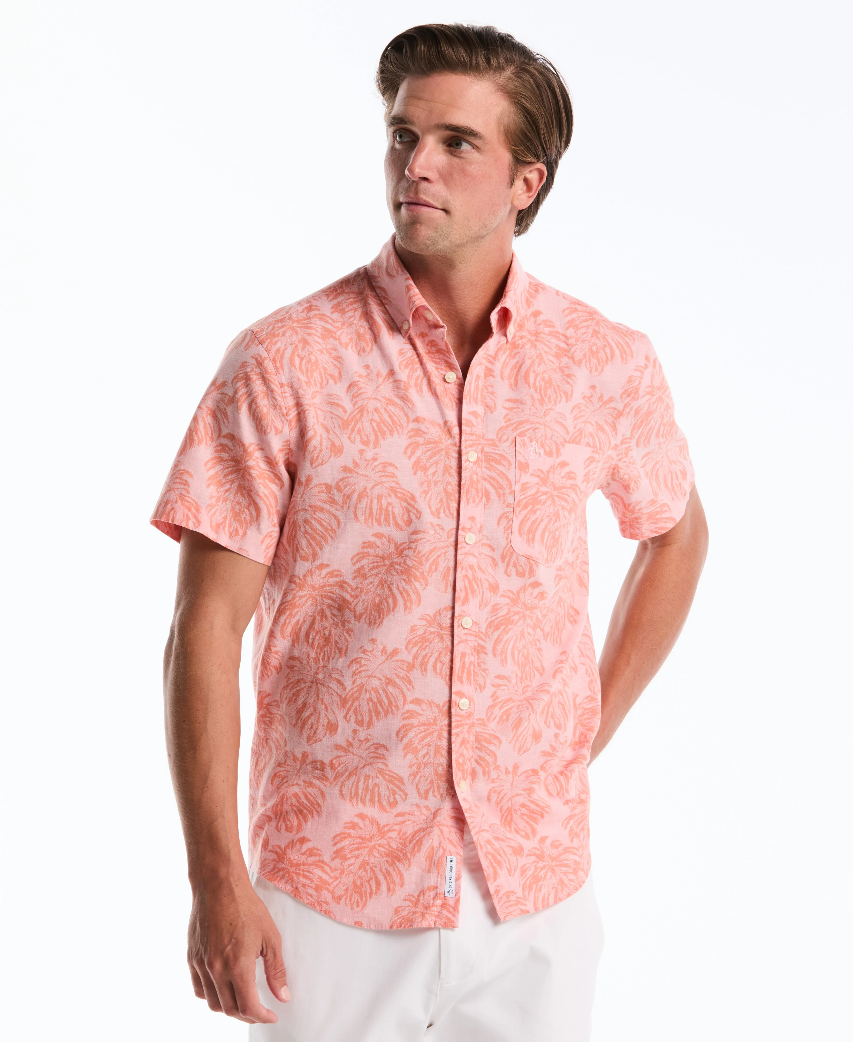 All-Over Monstera Linen Shirt