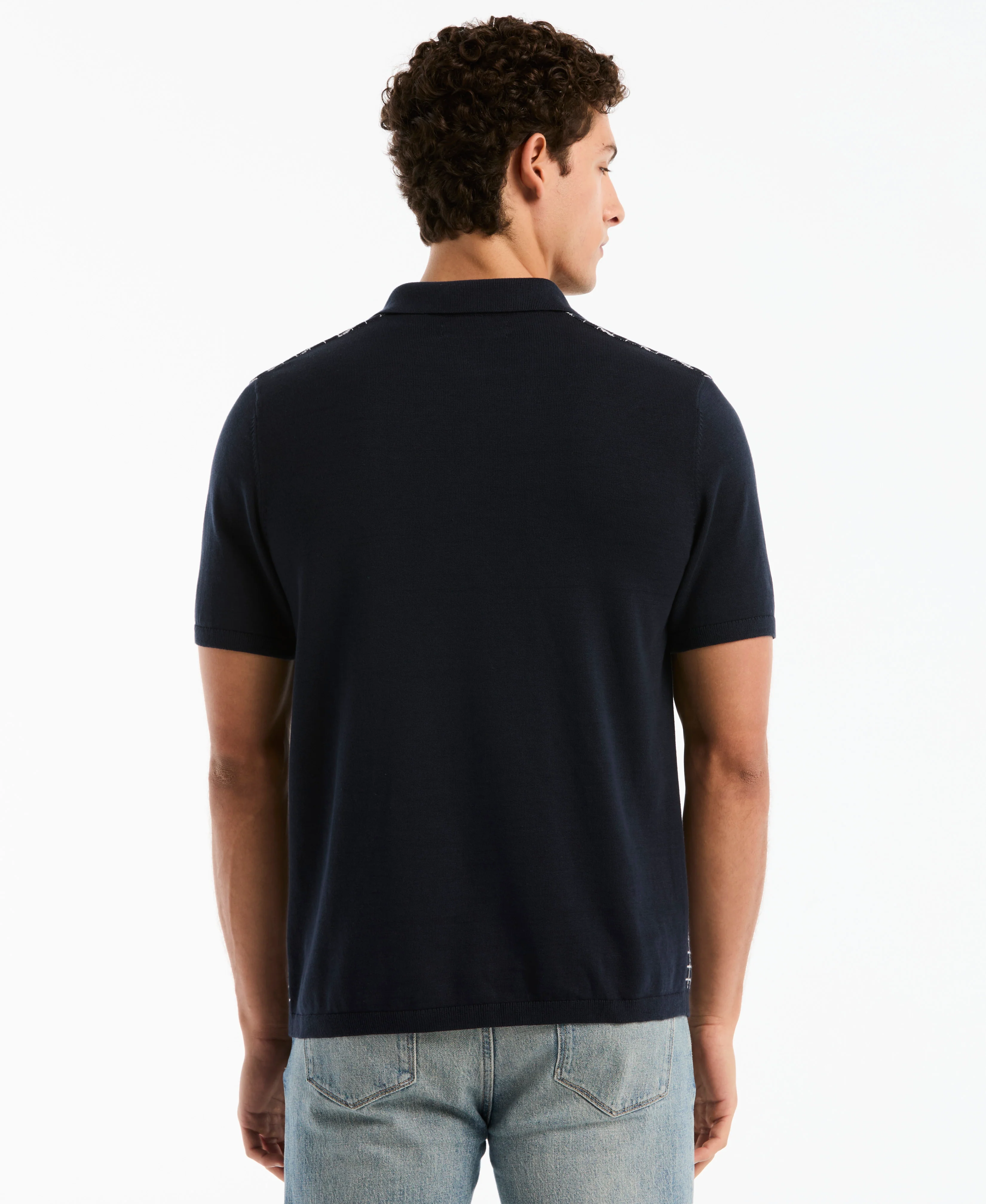 Chainstitch Grid Button-Front Sweater Polo - Image 2