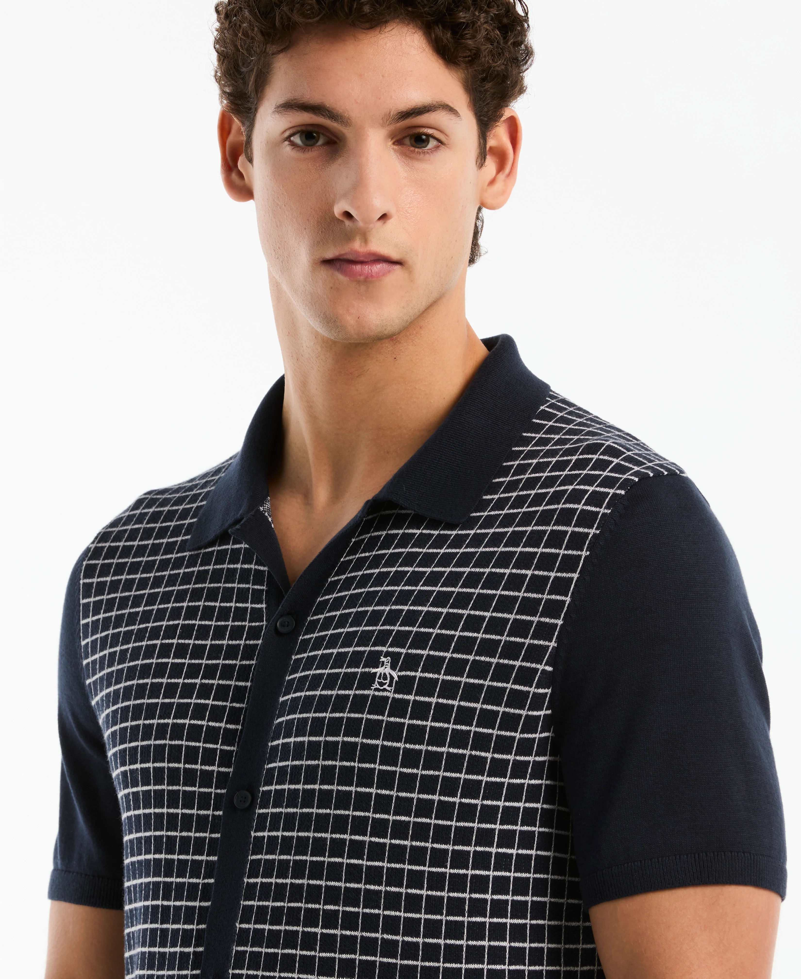 Chainstitch Grid Button-Front Sweater Polo - Image 3