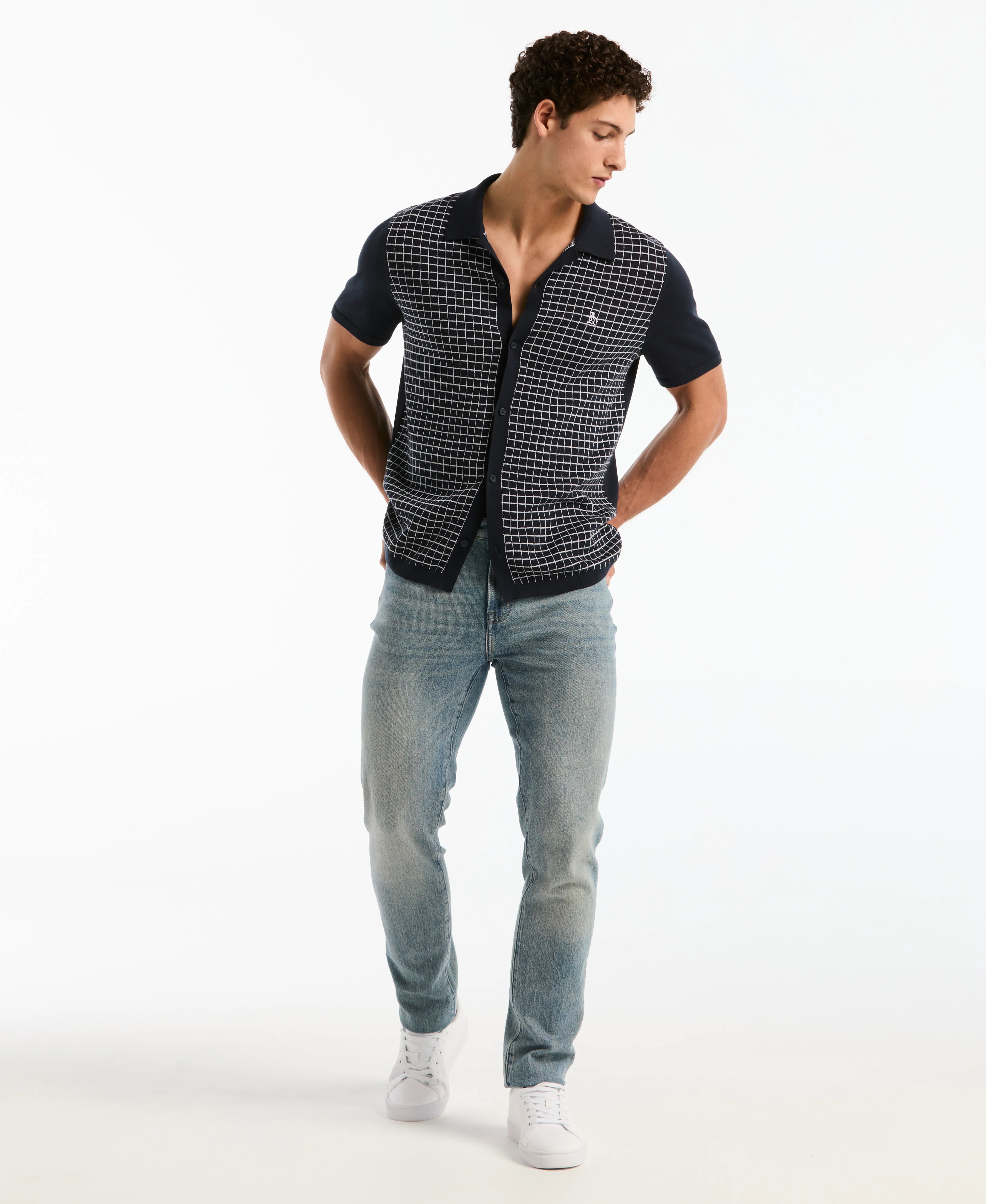 Chainstitch Grid Button-Front Sweater Polo - Image 4
