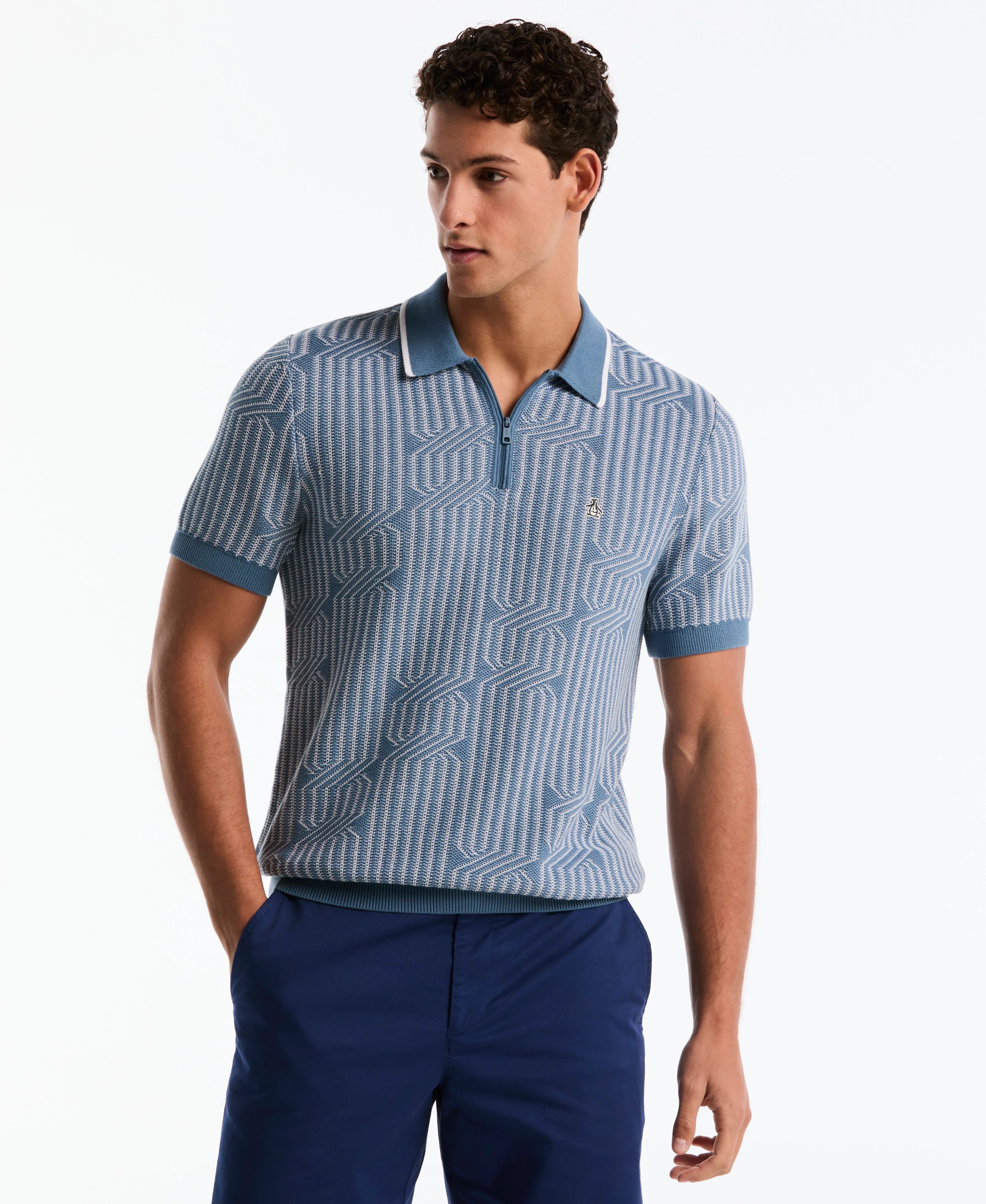 Geo Cable Quarter-Zip Sweater Polo