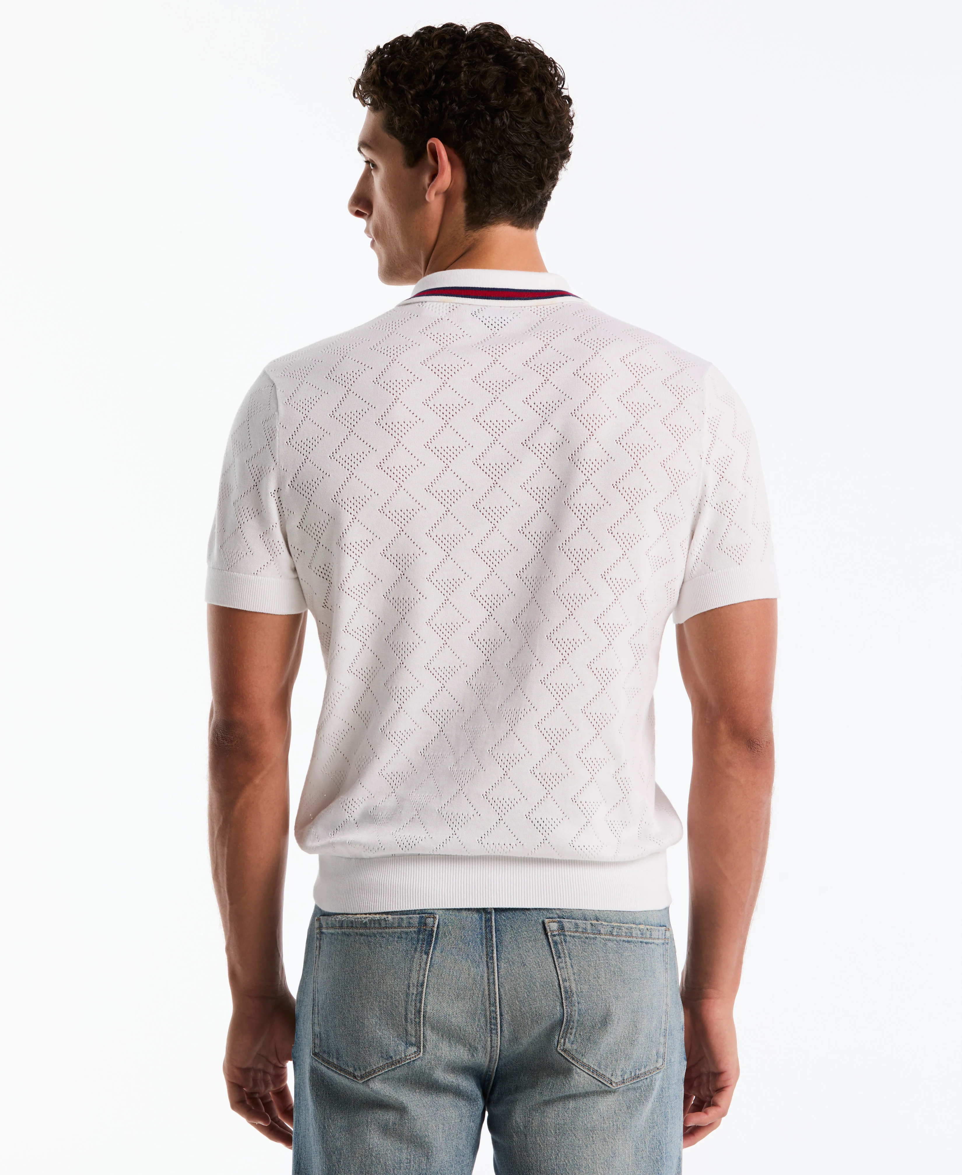 Geometric Eyelet Sweater Polo - Image 2