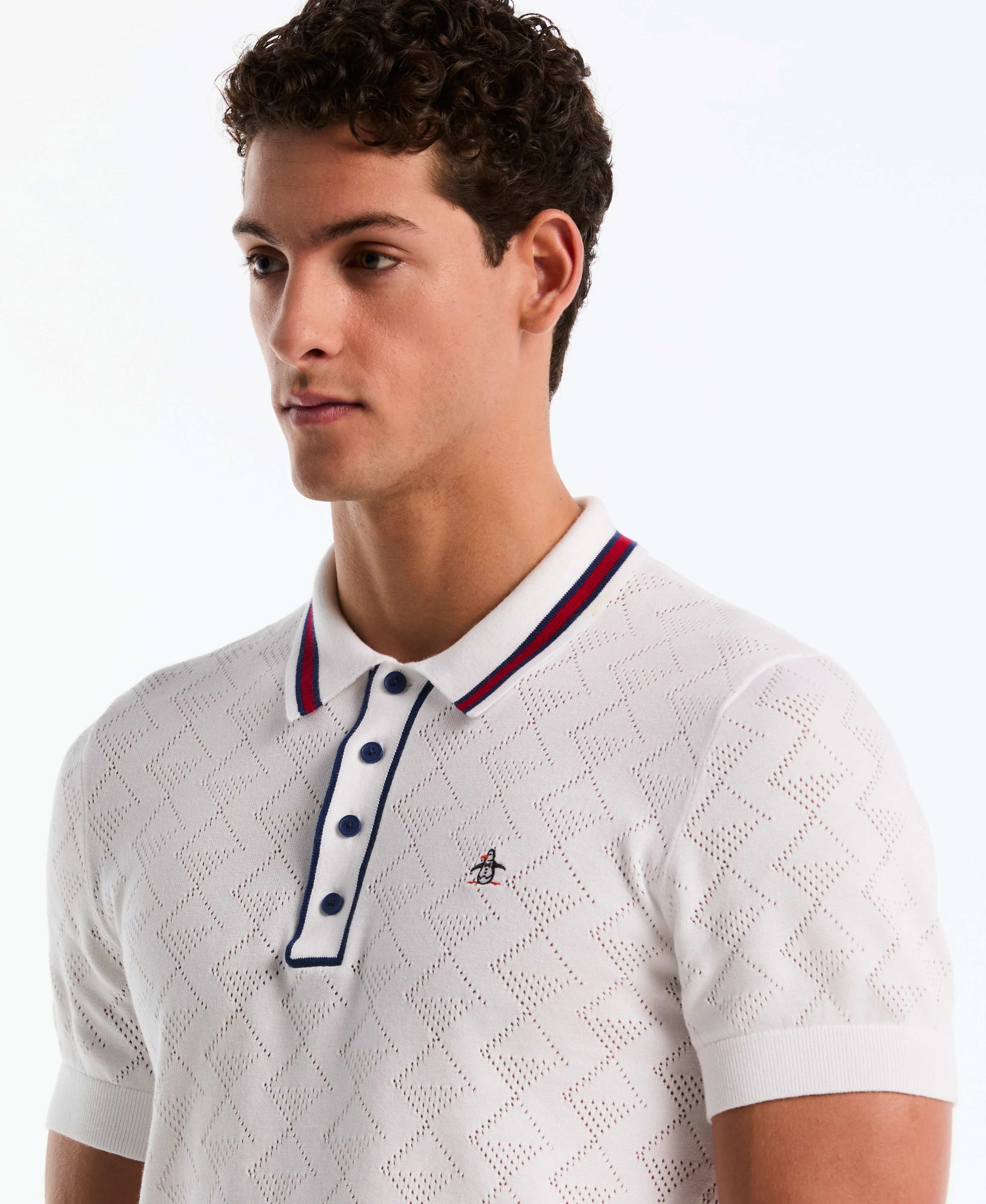 Geometric Eyelet Sweater Polo - Image 3