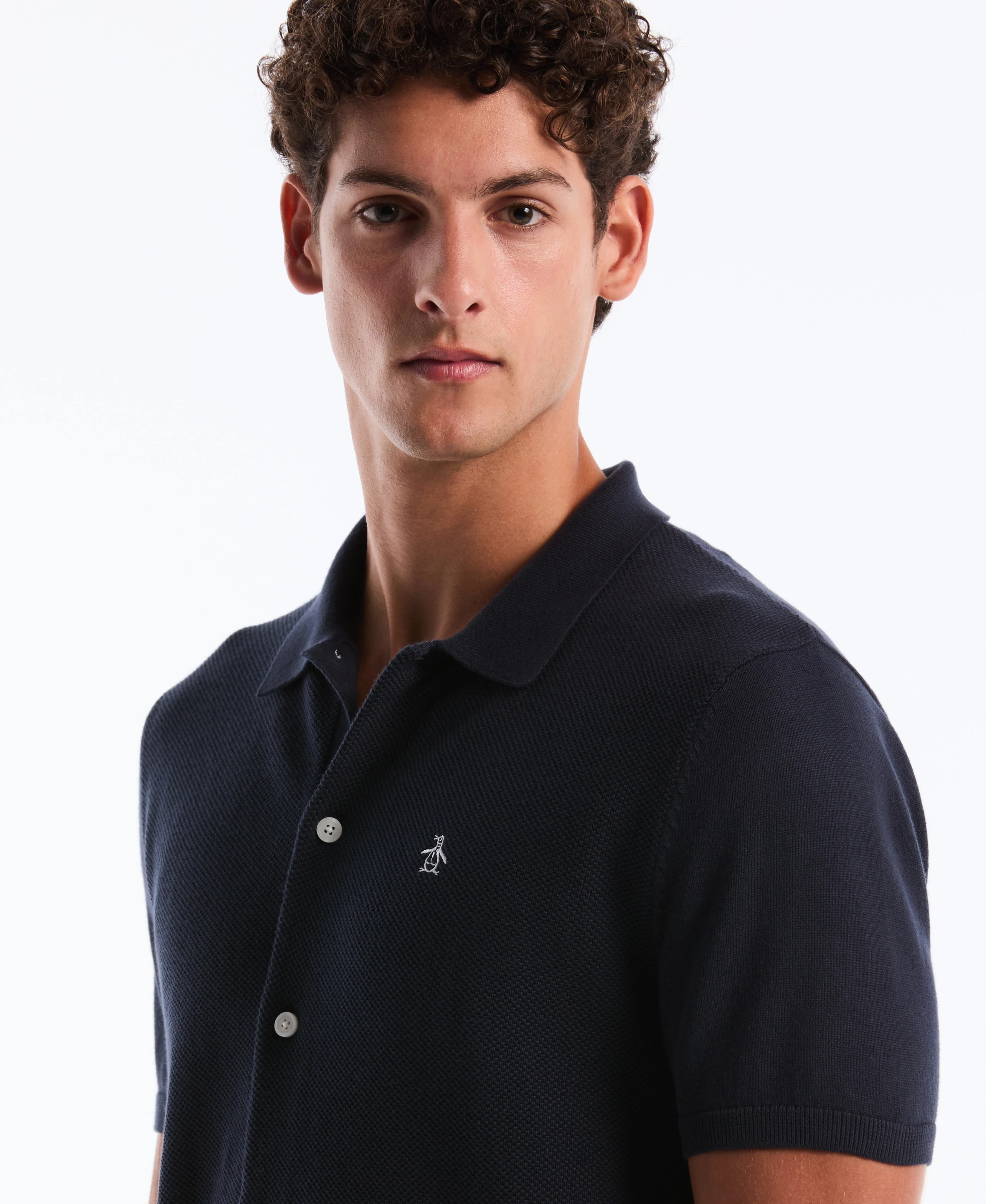 Honeycomb Button-Up Sweater Polo - Image 3