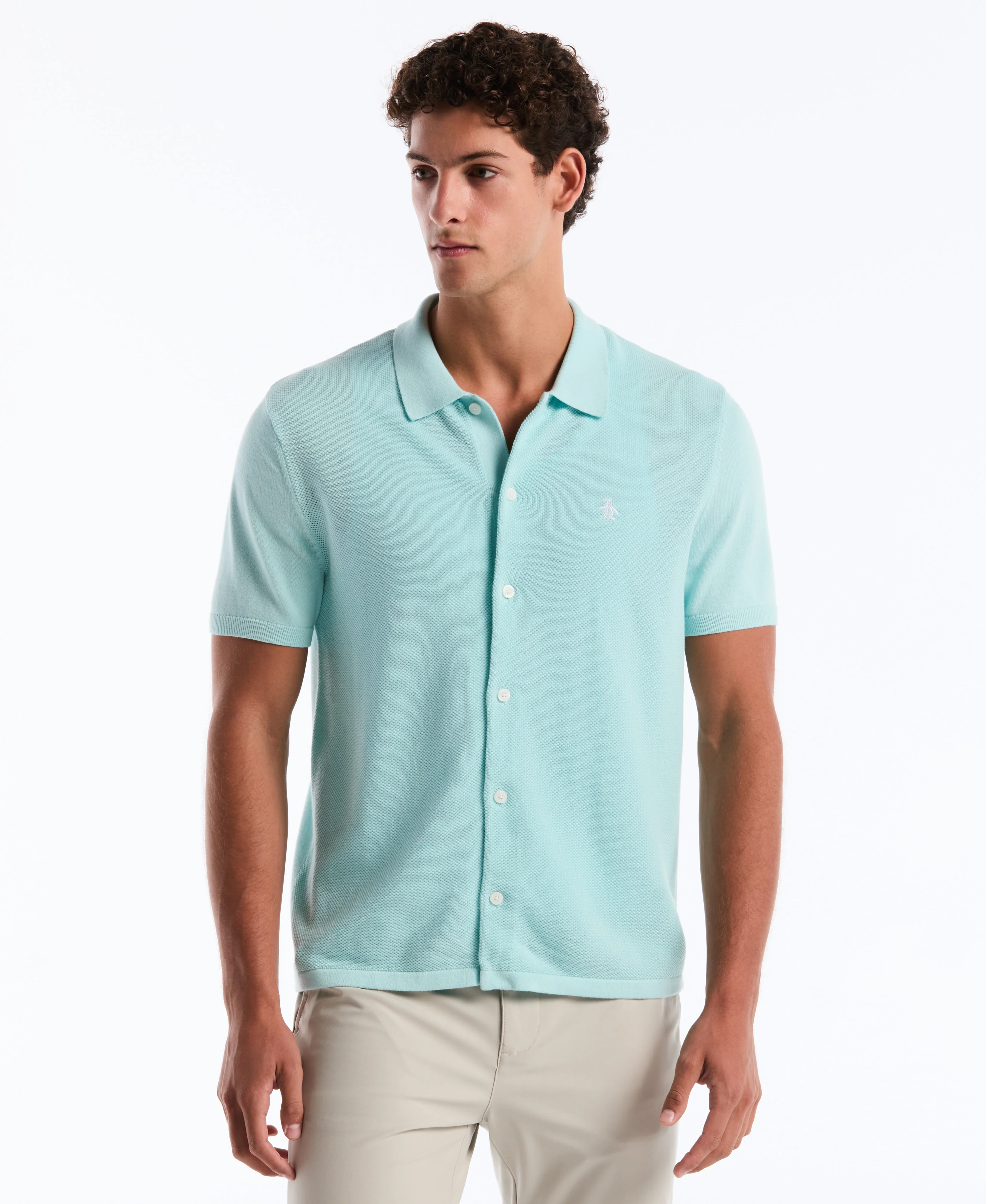 Honeycomb Button-Up Sweater Polo - Image 5