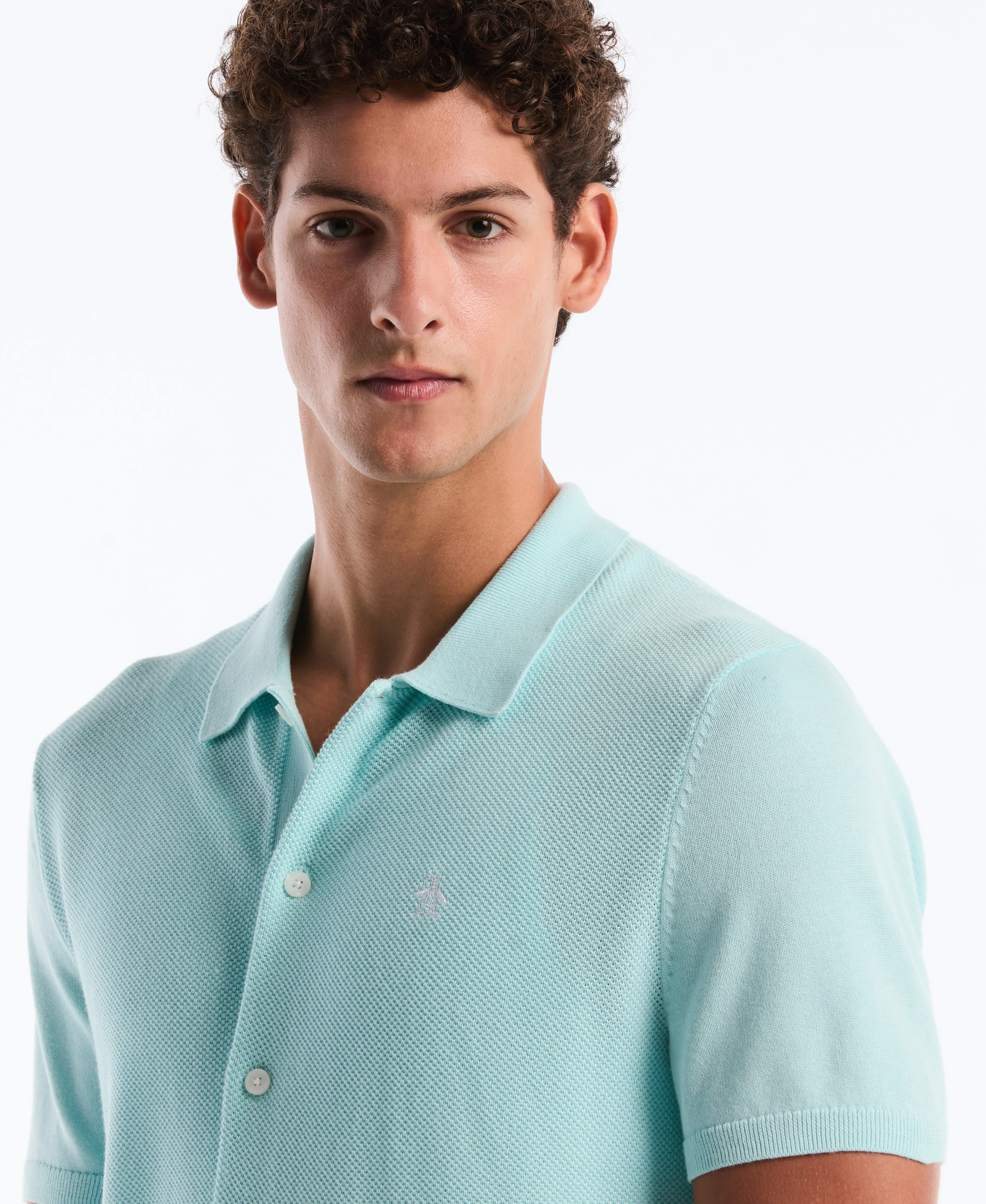 Honeycomb Button-Up Sweater Polo - Image 7
