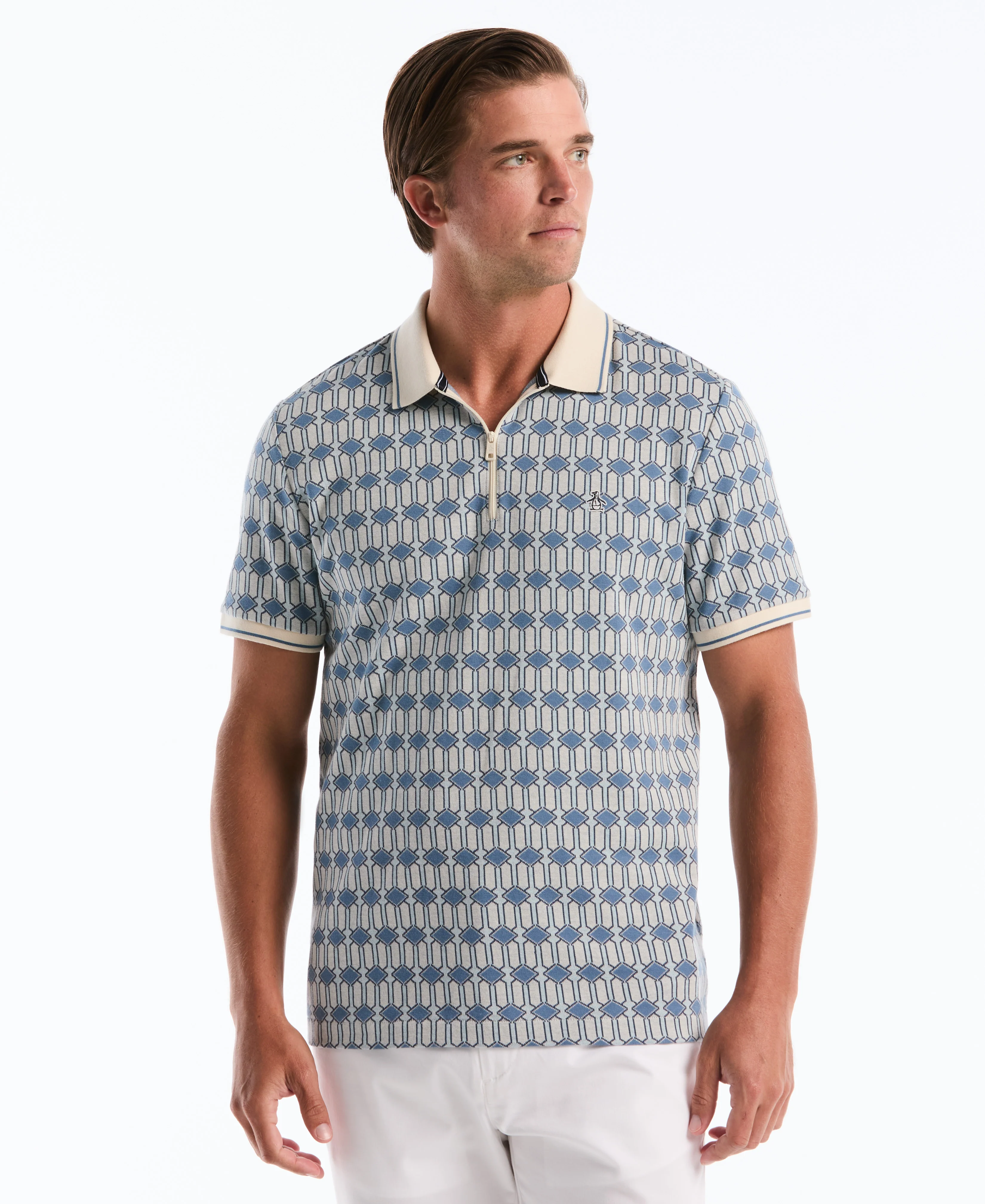 Jacquard Deco Quarter Zip Polo