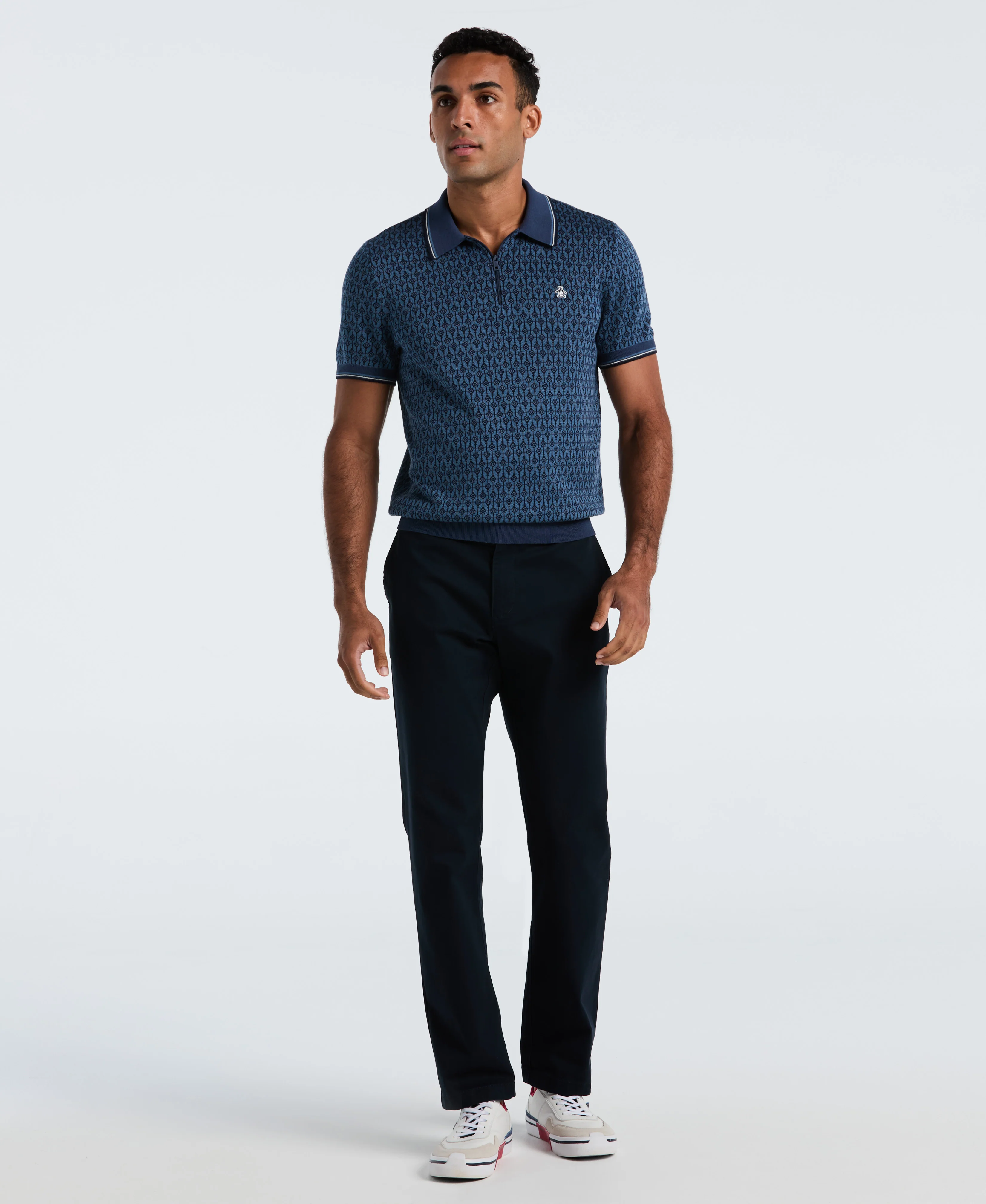 Quarter Zip Geo Jacquard Sweater Polo - Image 4