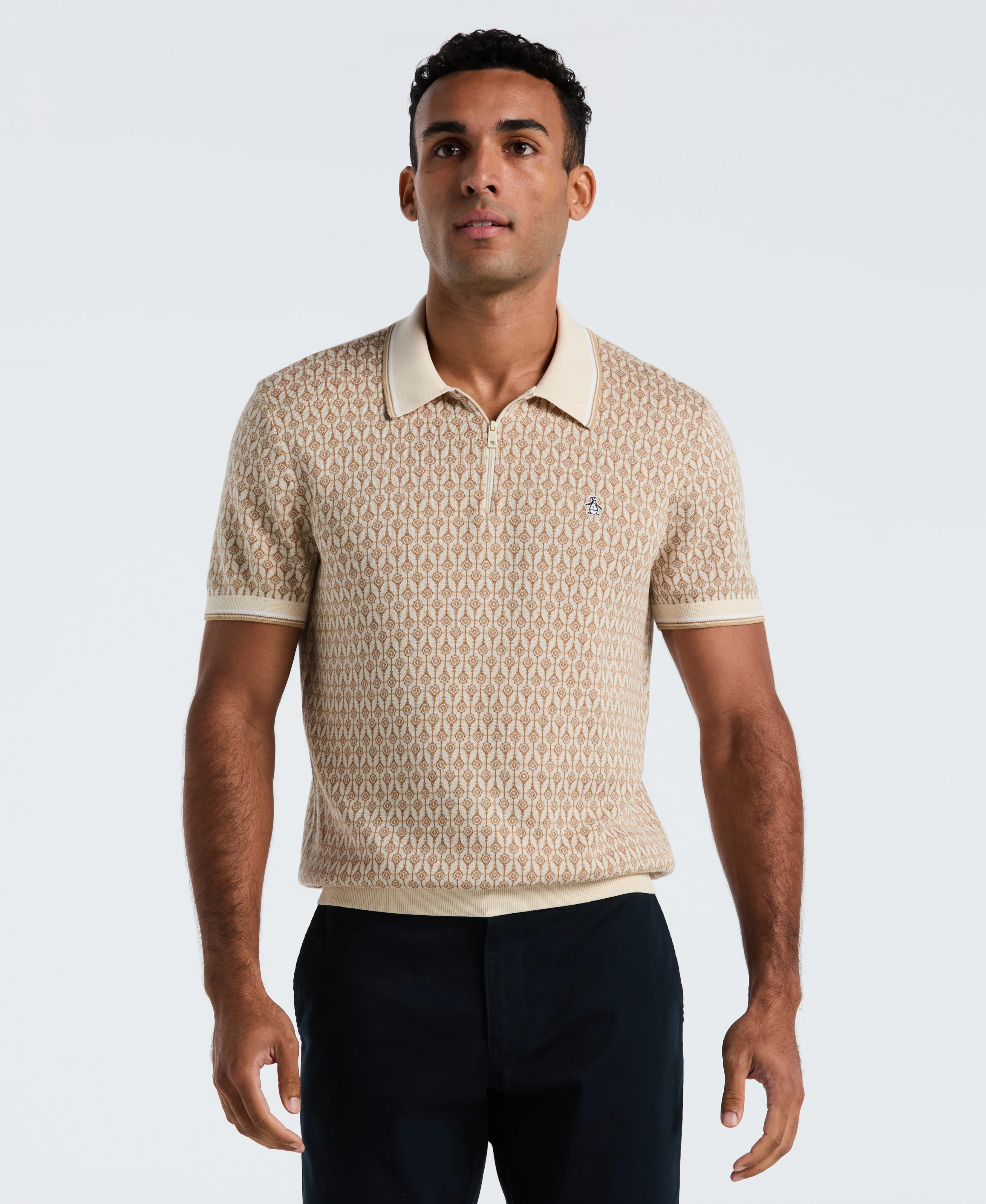Quarter Zip Geo Jacquard Sweater Polo - Image 5