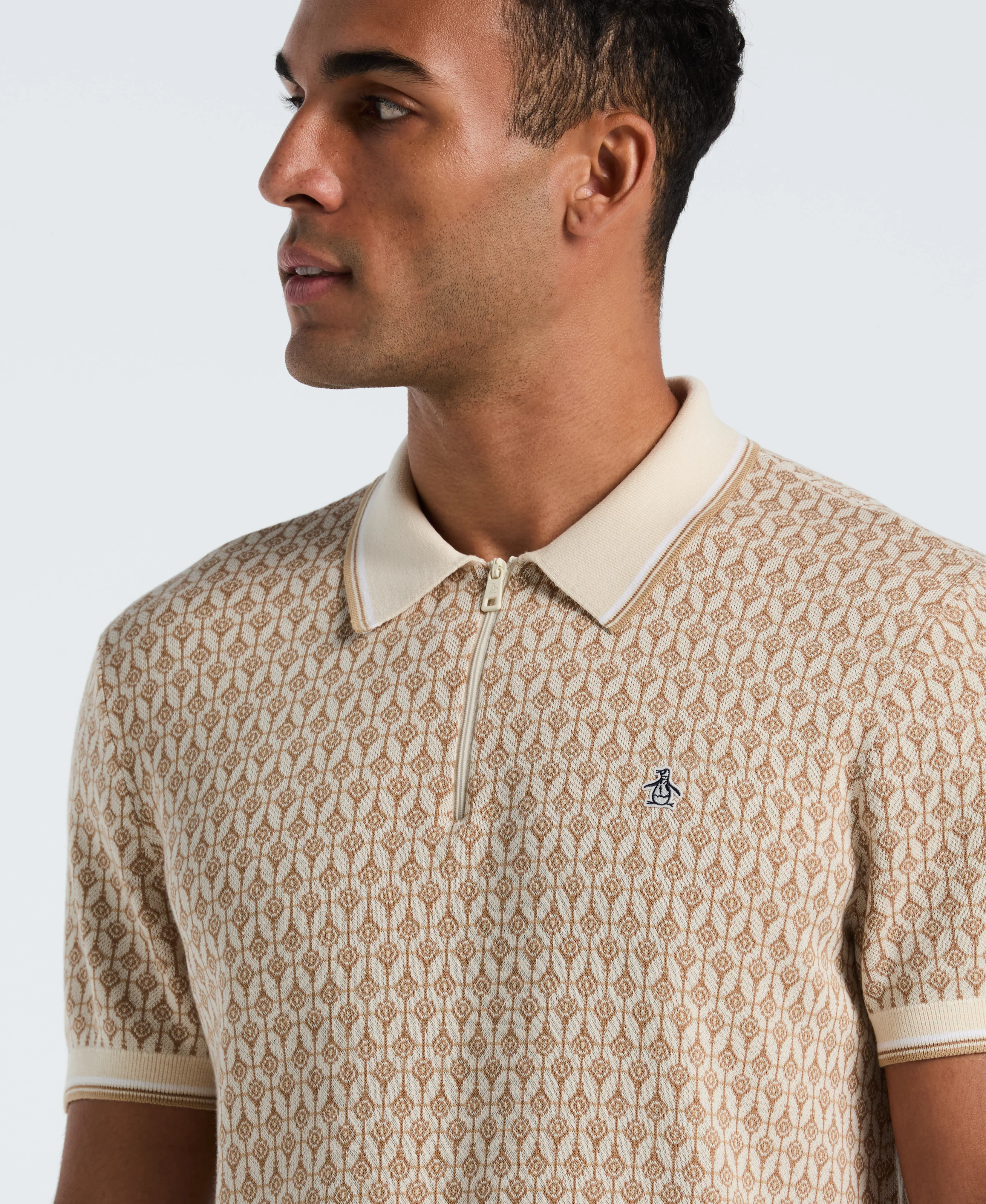 Quarter Zip Geo Jacquard Sweater Polo - Image 7