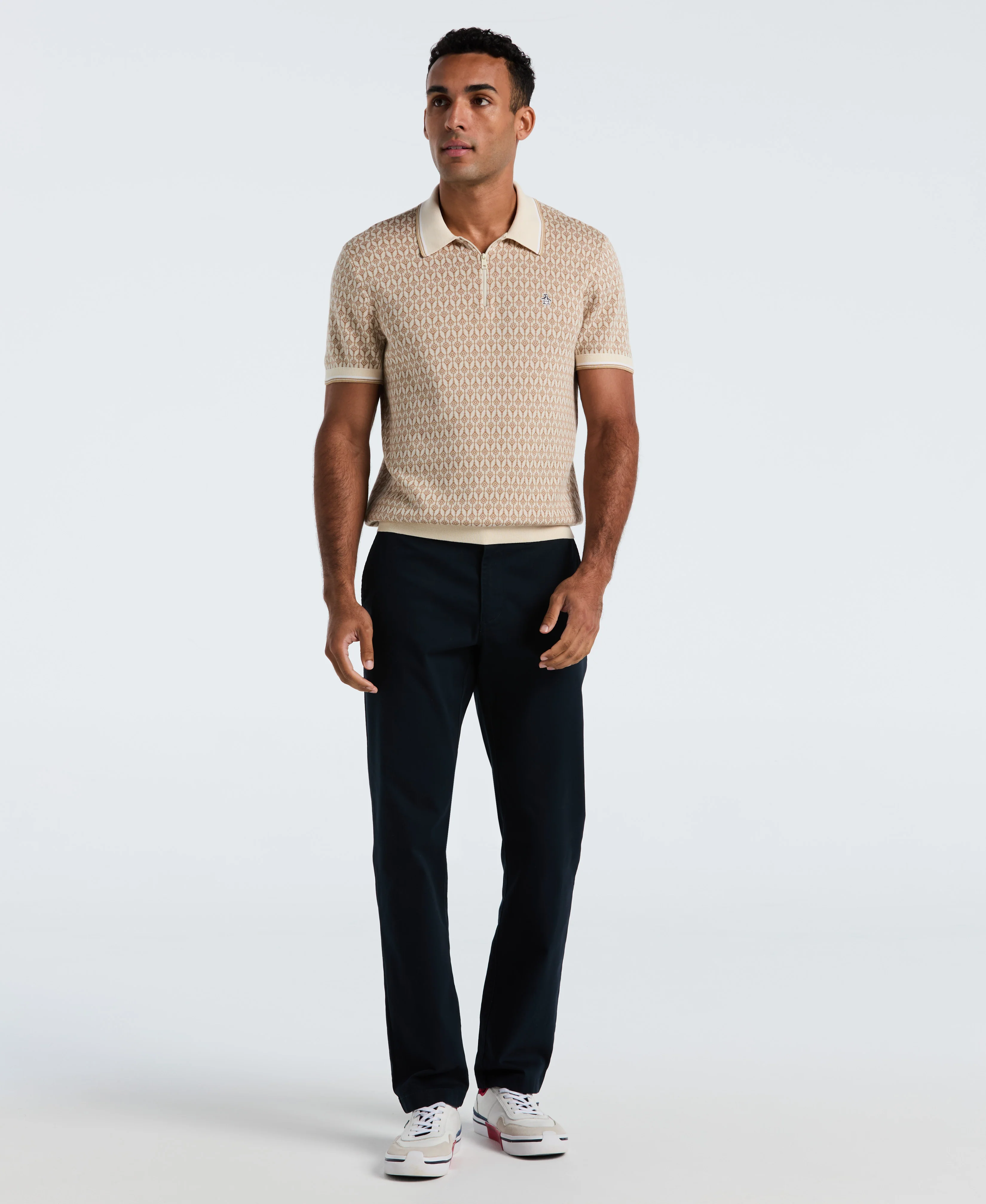 Quarter Zip Geo Jacquard Sweater Polo - Image 8