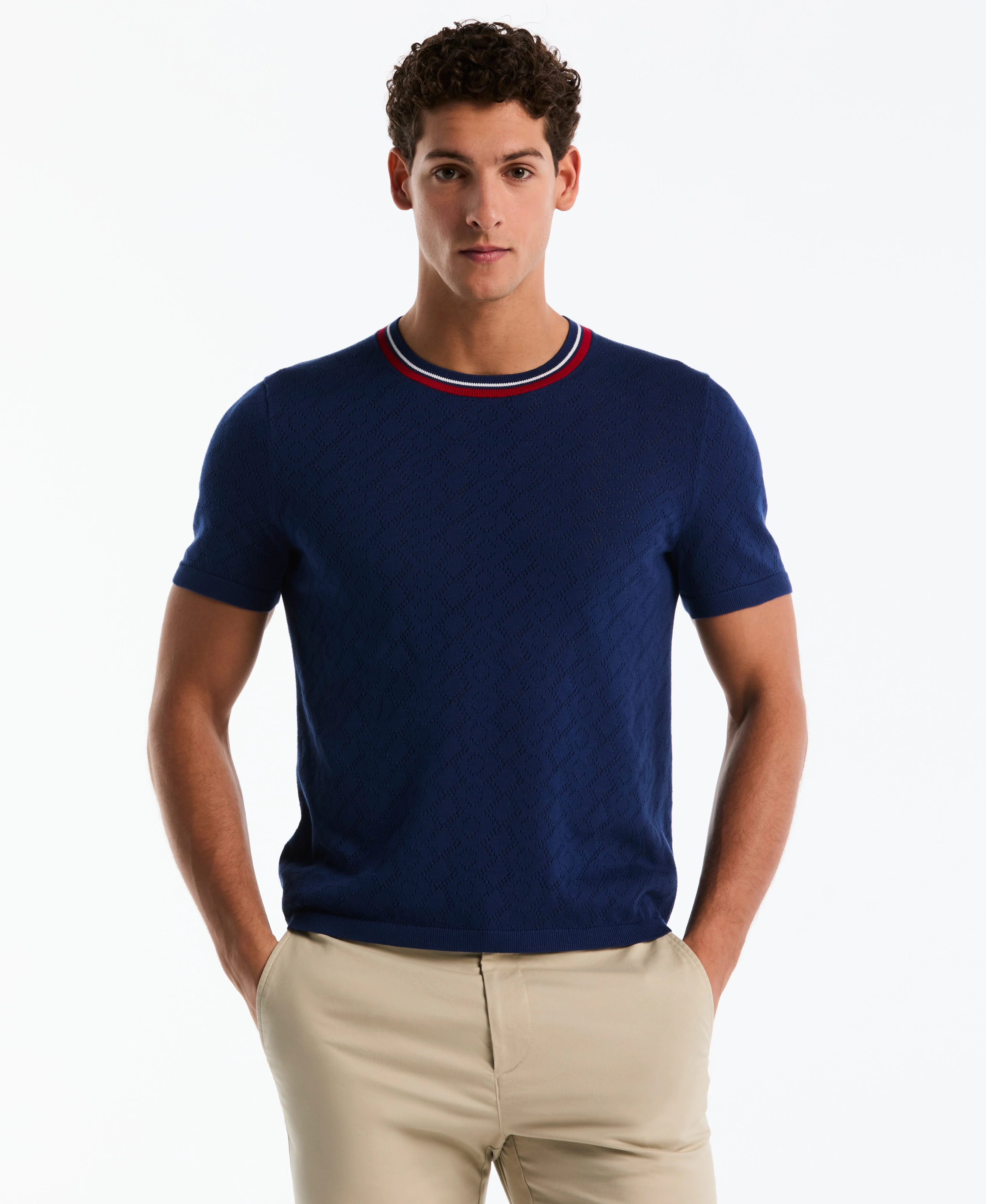 Jacquard Geometric Eyelet Sweater Tee