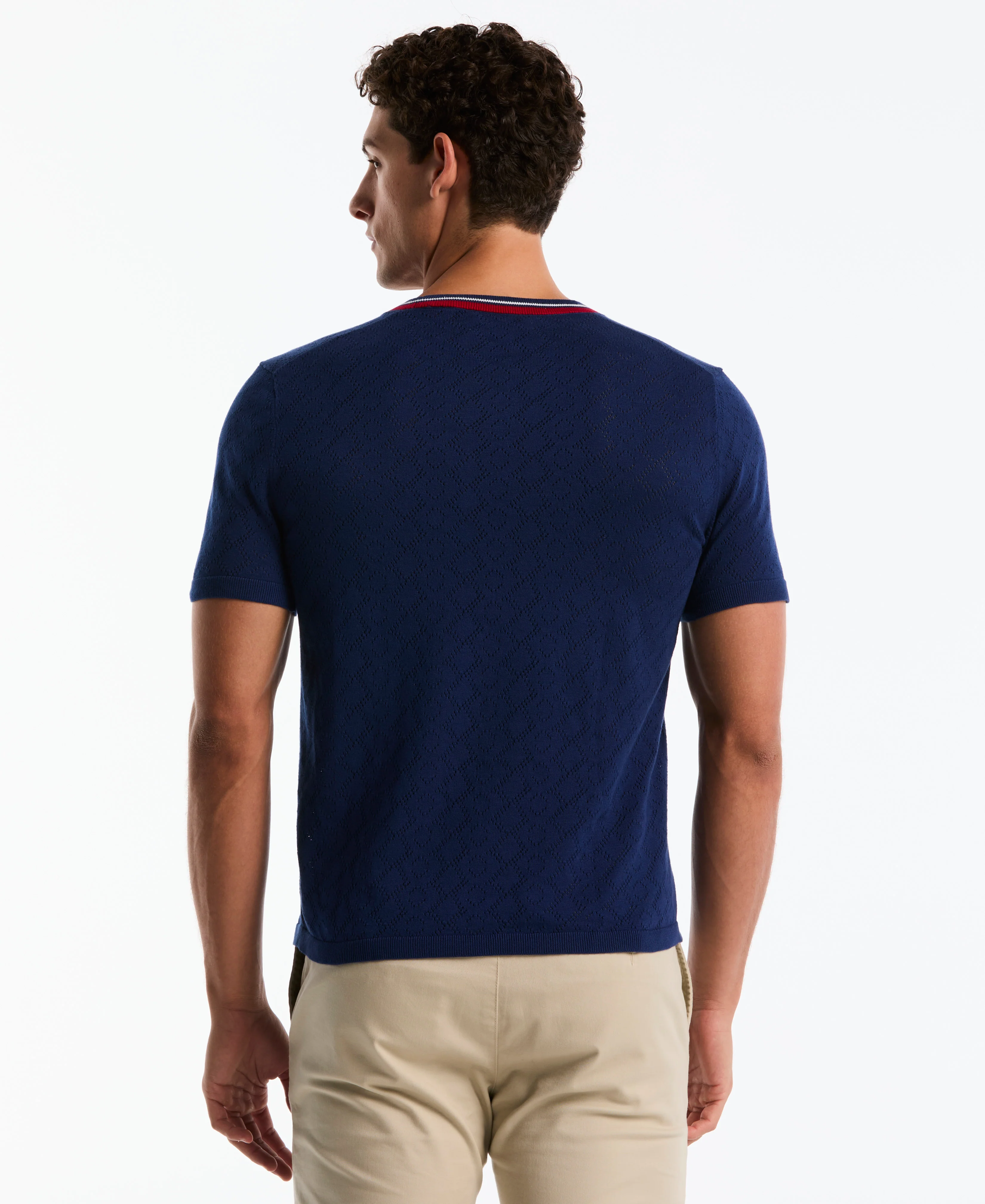 Jacquard Geometric Eyelet Sweater Tee - Image 2