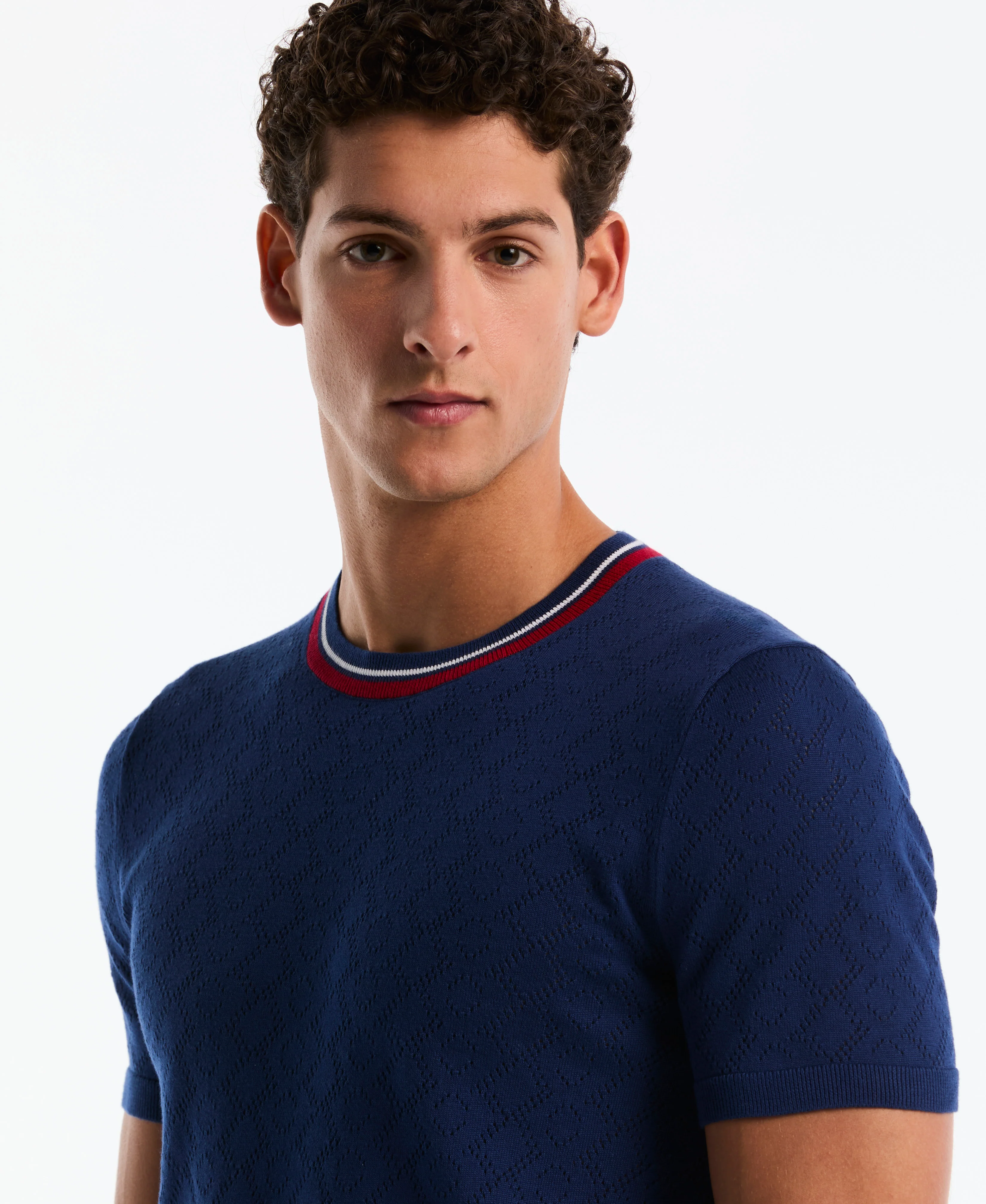 Jacquard Geometric Eyelet Sweater Tee - Image 3