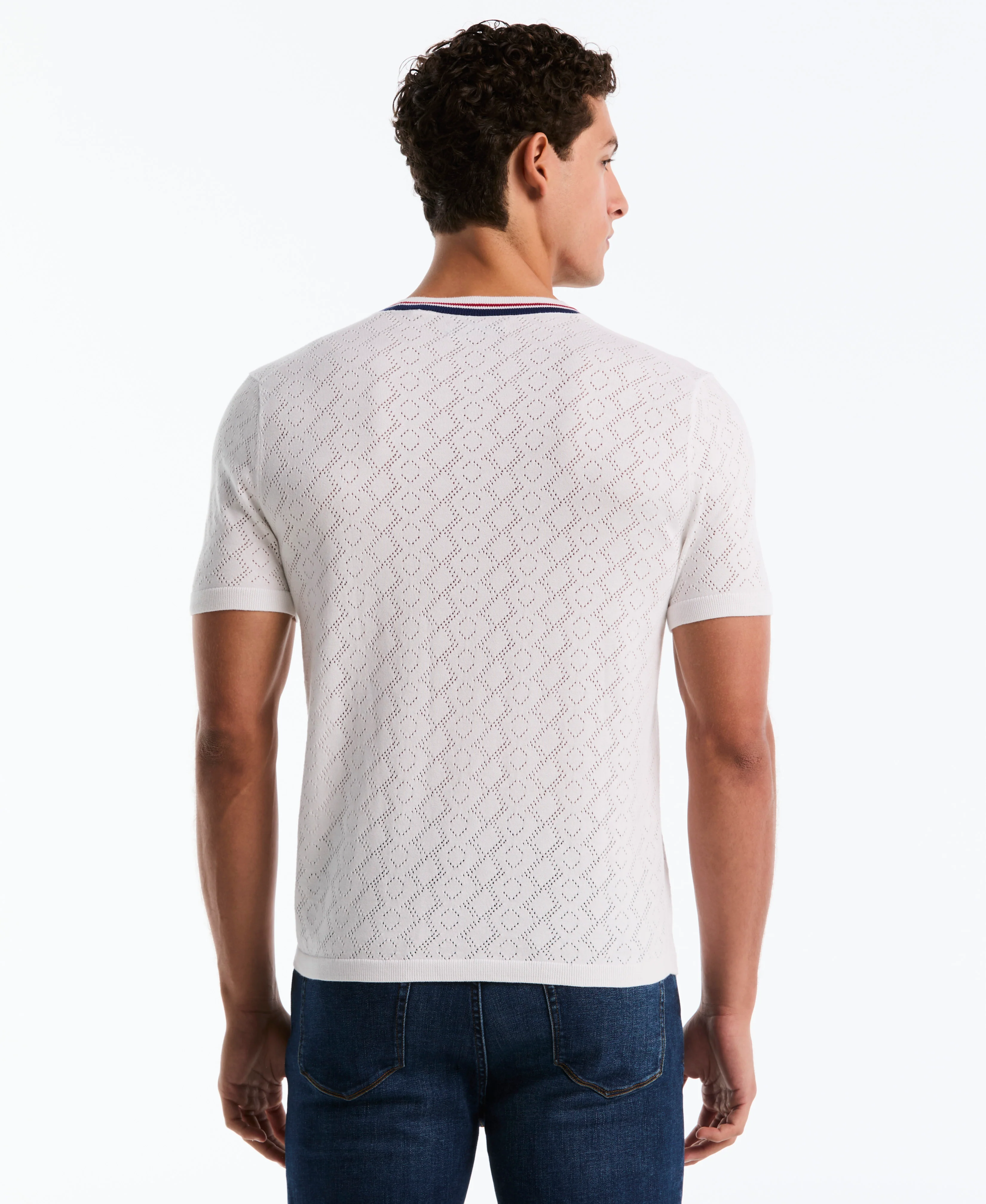 Jacquard Geometric Eyelet Sweater Tee - Image 7