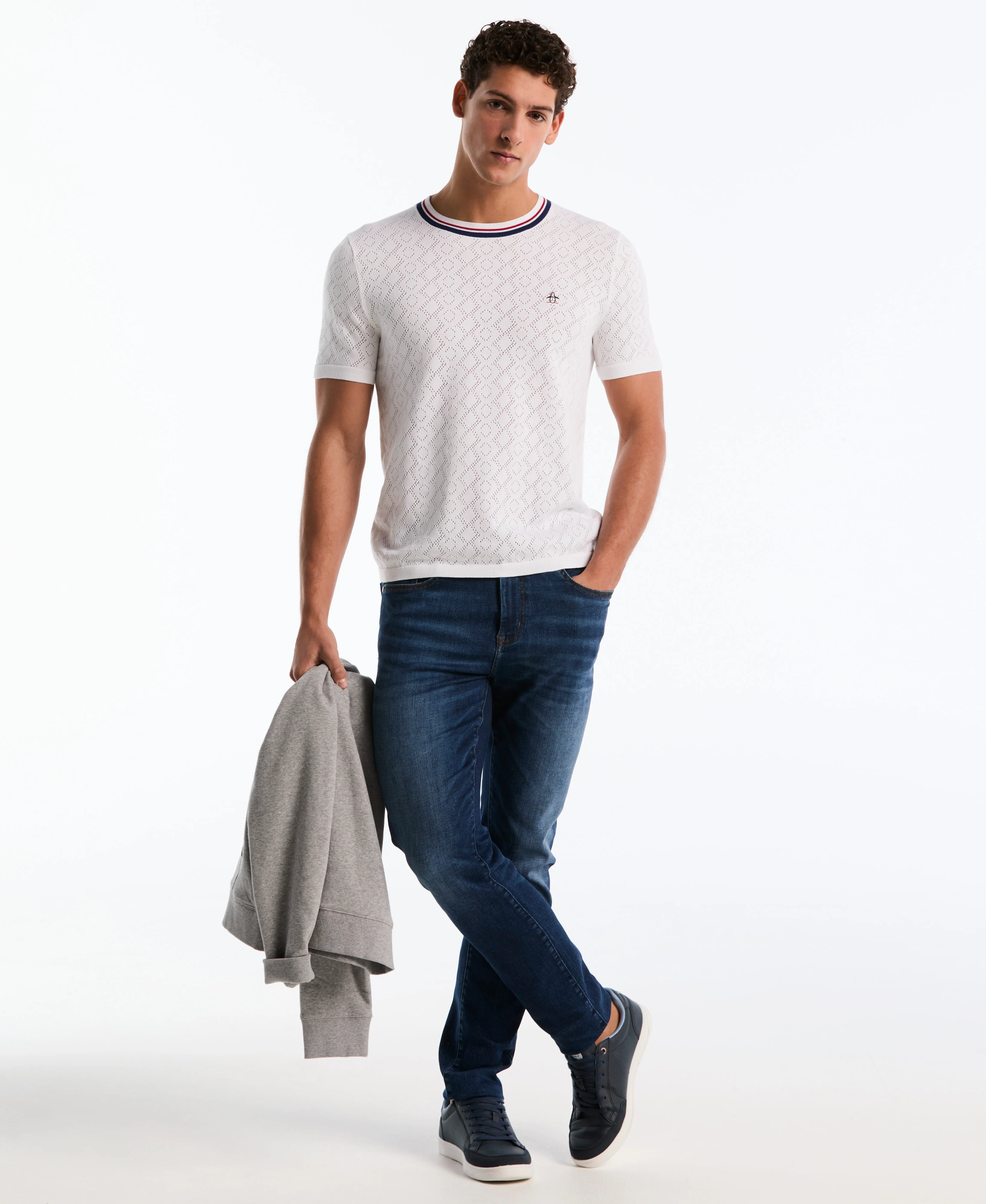 Jacquard Geometric Eyelet Sweater Tee - Image 8