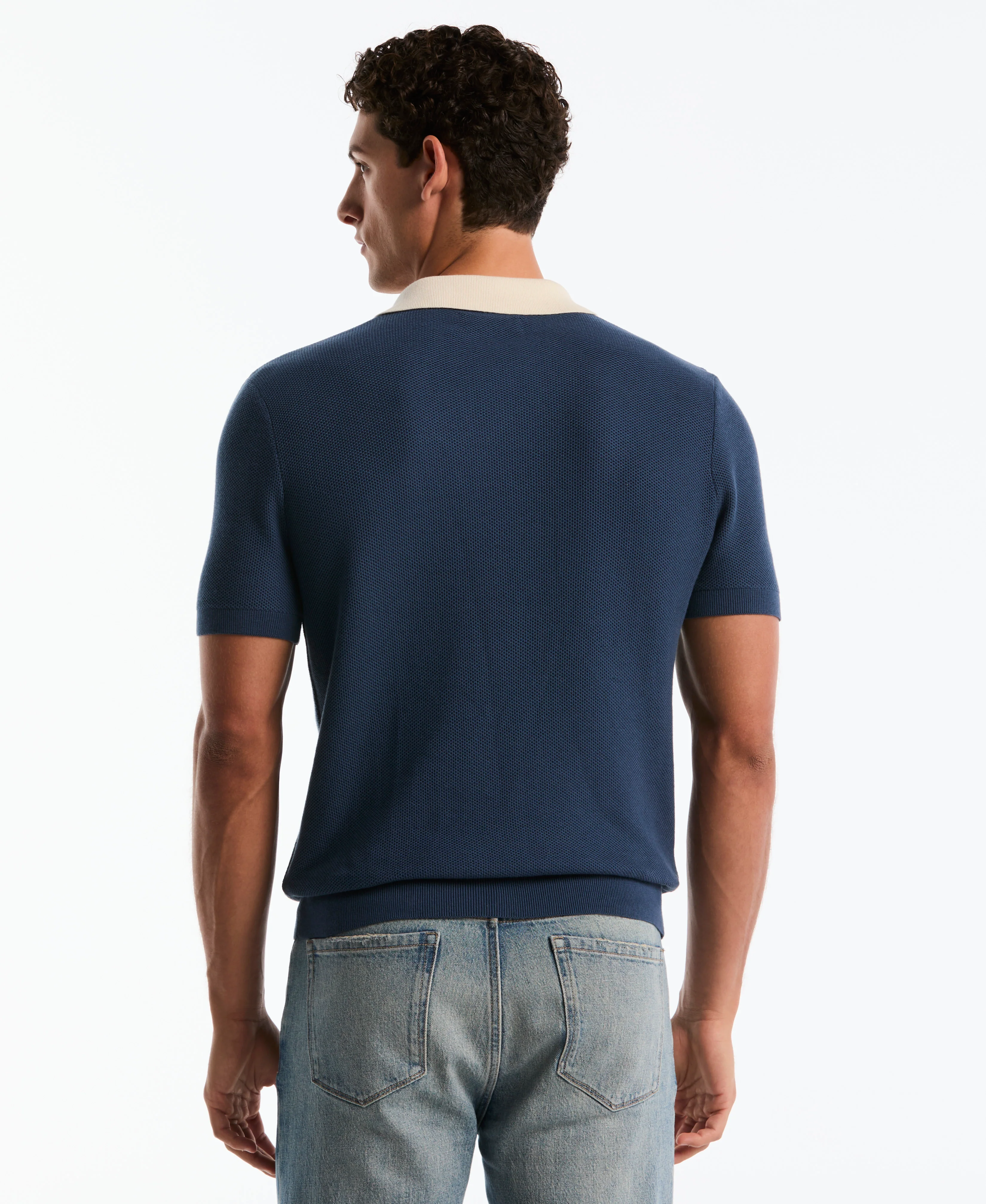 Mesh Striped Johnny Collar Sweater Polo - Image 2
