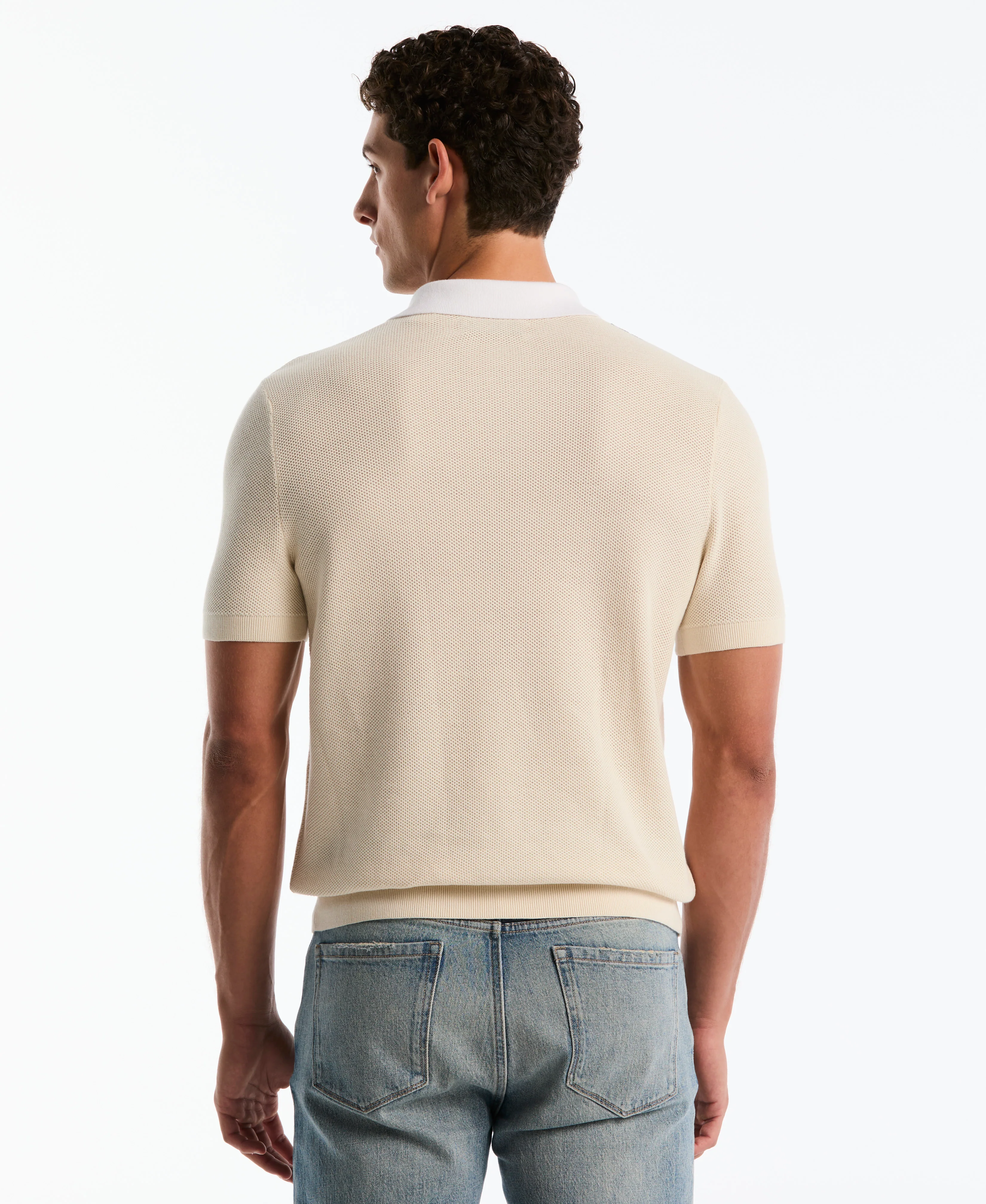 Mesh Striped Johnny Collar Sweater Polo - Image 6