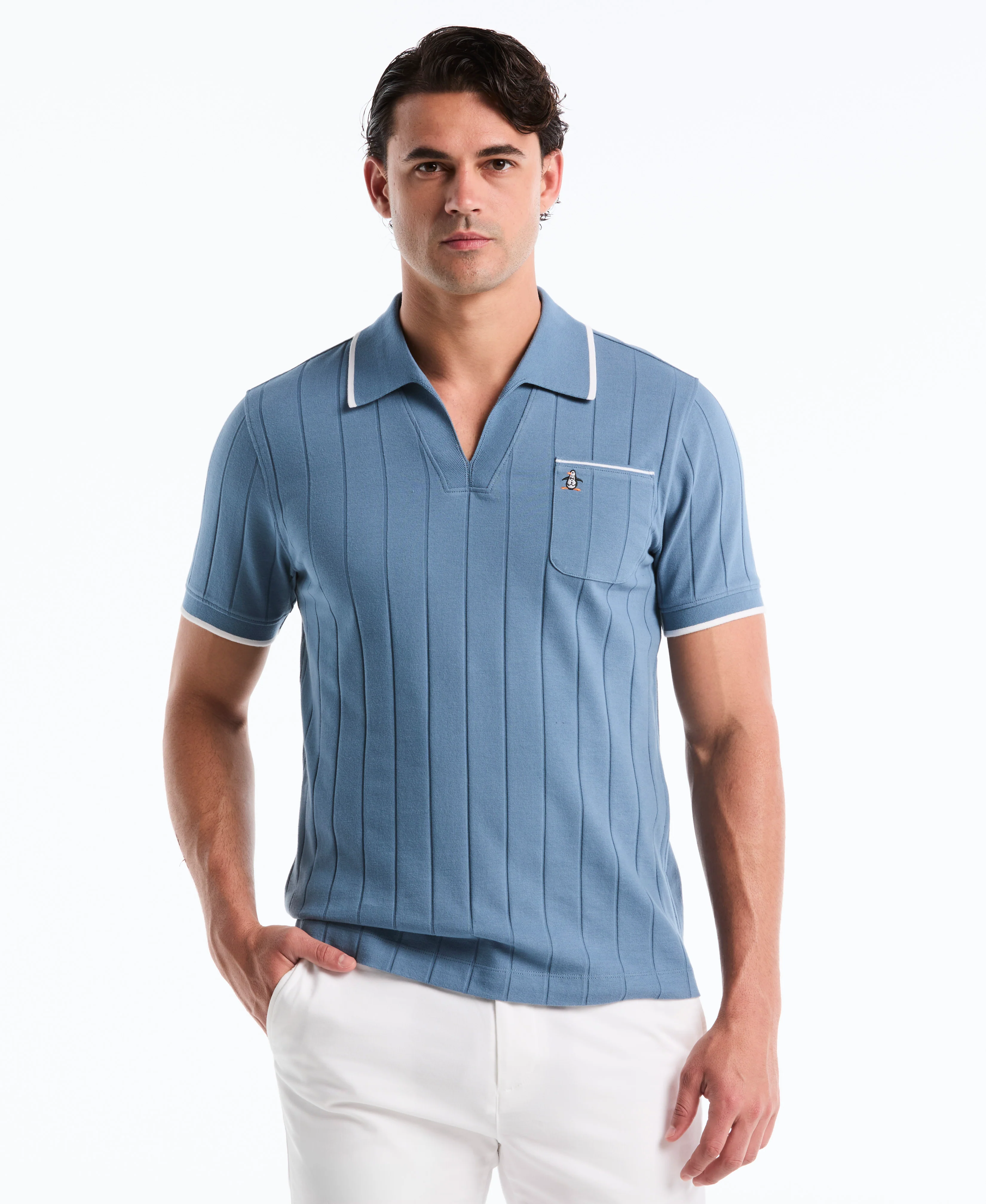 Cotton Rib Open Collar Polo