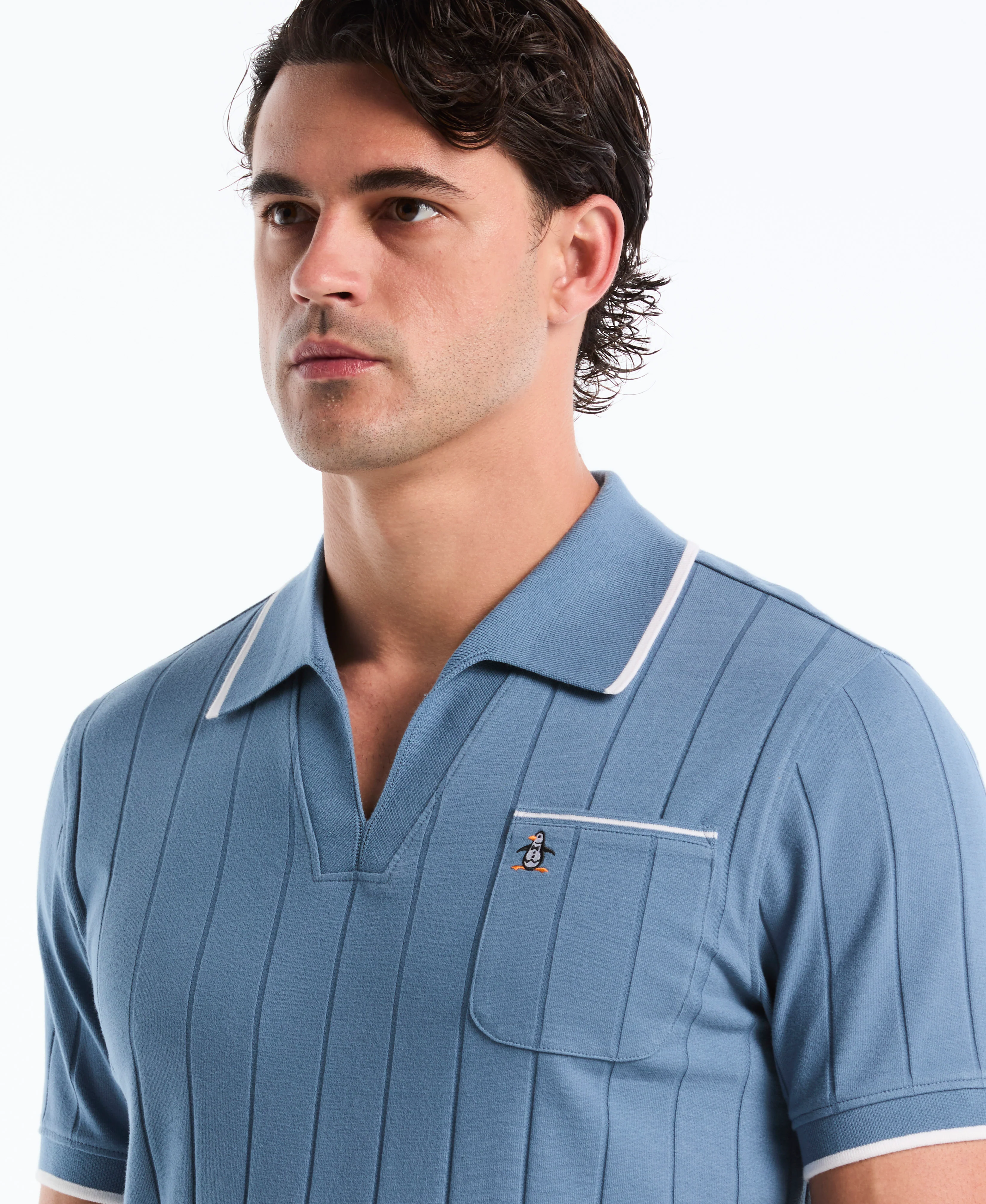 Cotton Rib Open Collar Polo - Image 3