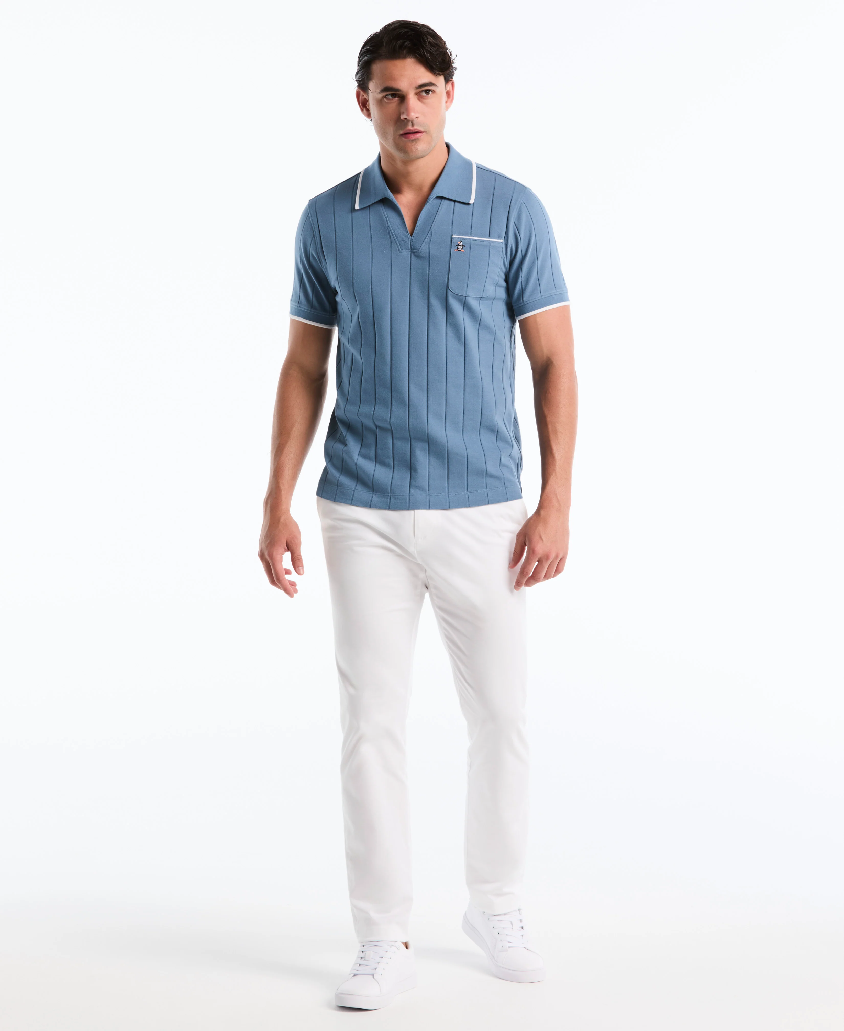 Cotton Rib Open Collar Polo - Image 4