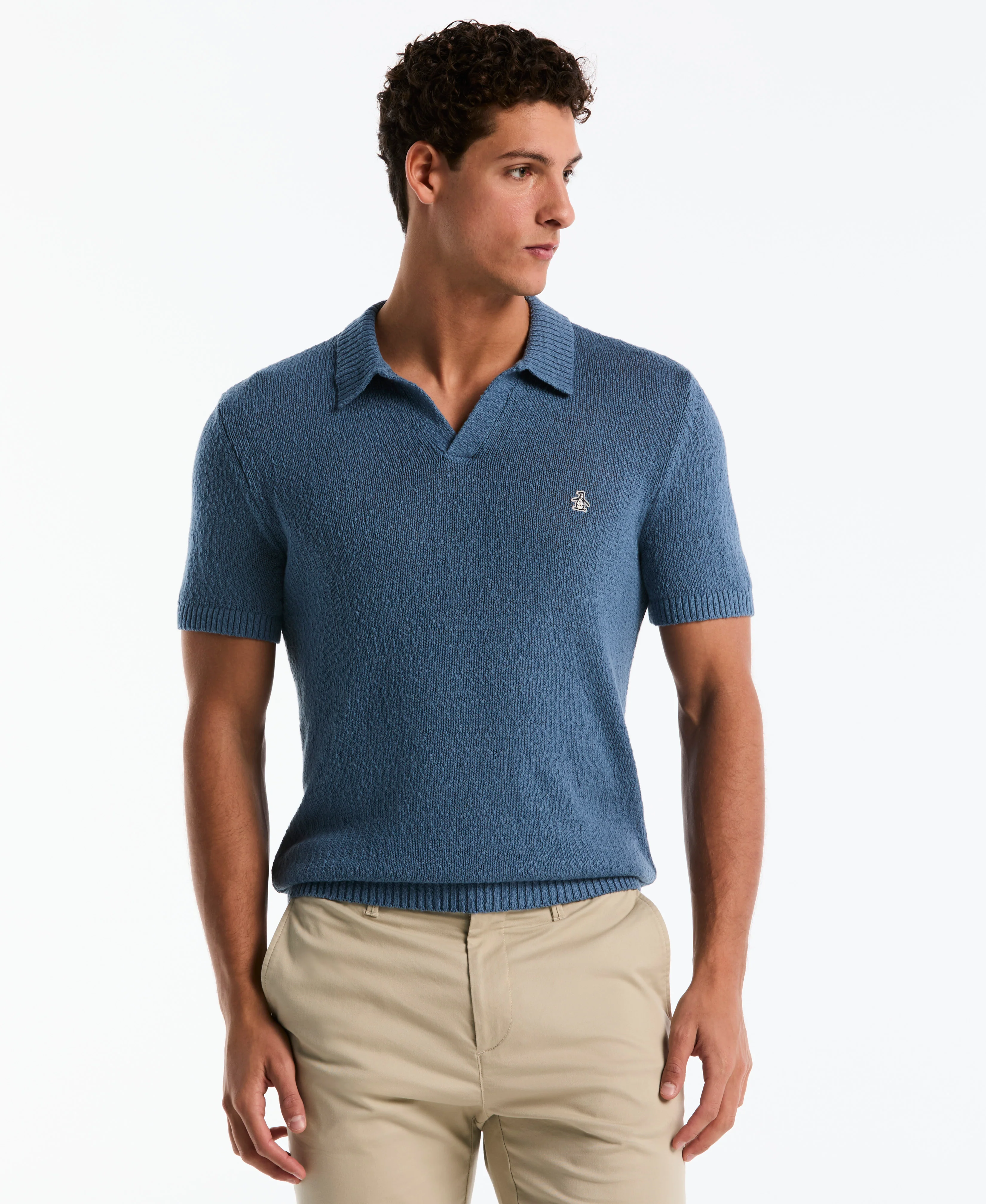 Slub Johnny Collar Sweater Polo