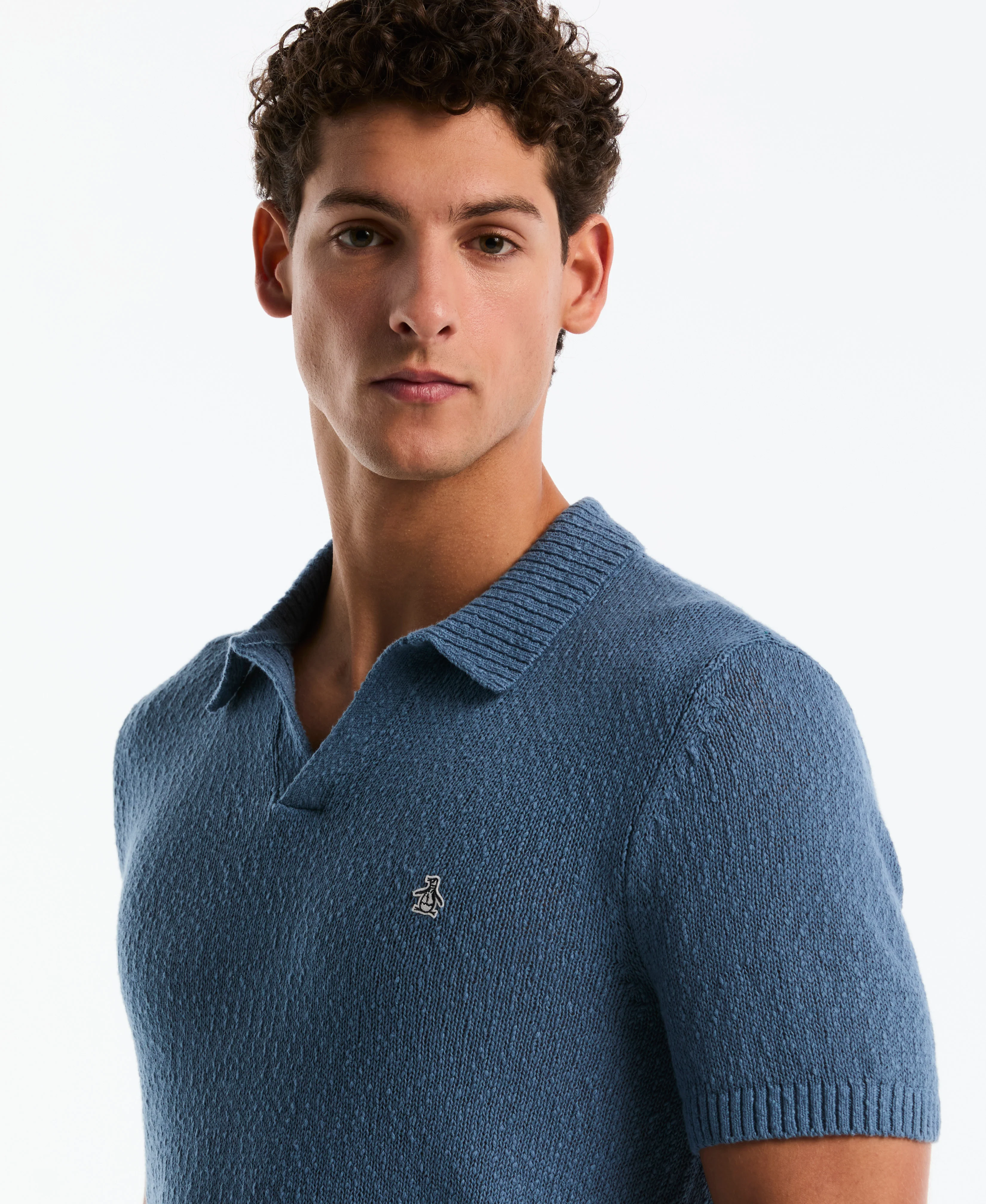 Slub Johnny Collar Sweater Polo - Image 3