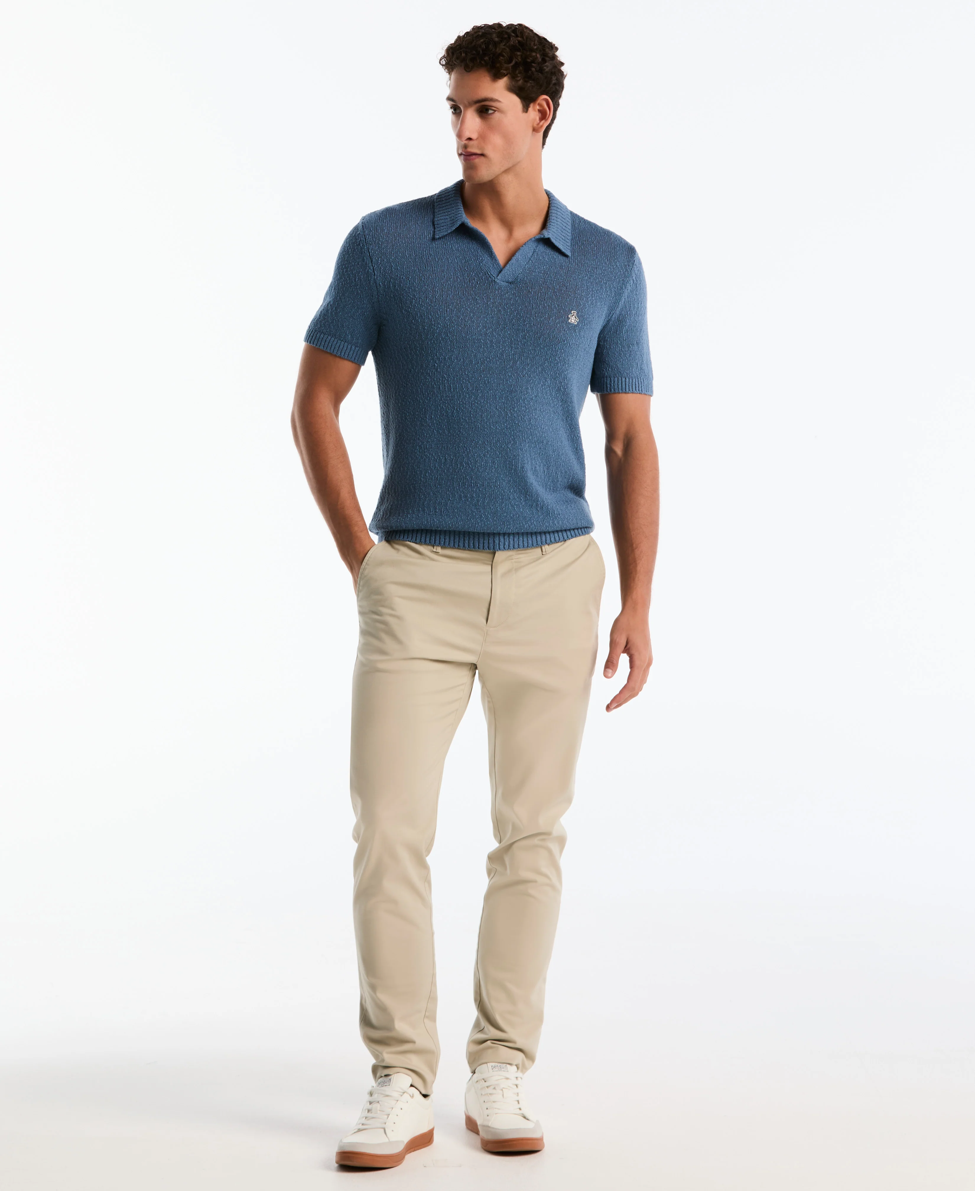 Slub Johnny Collar Sweater Polo - Image 4
