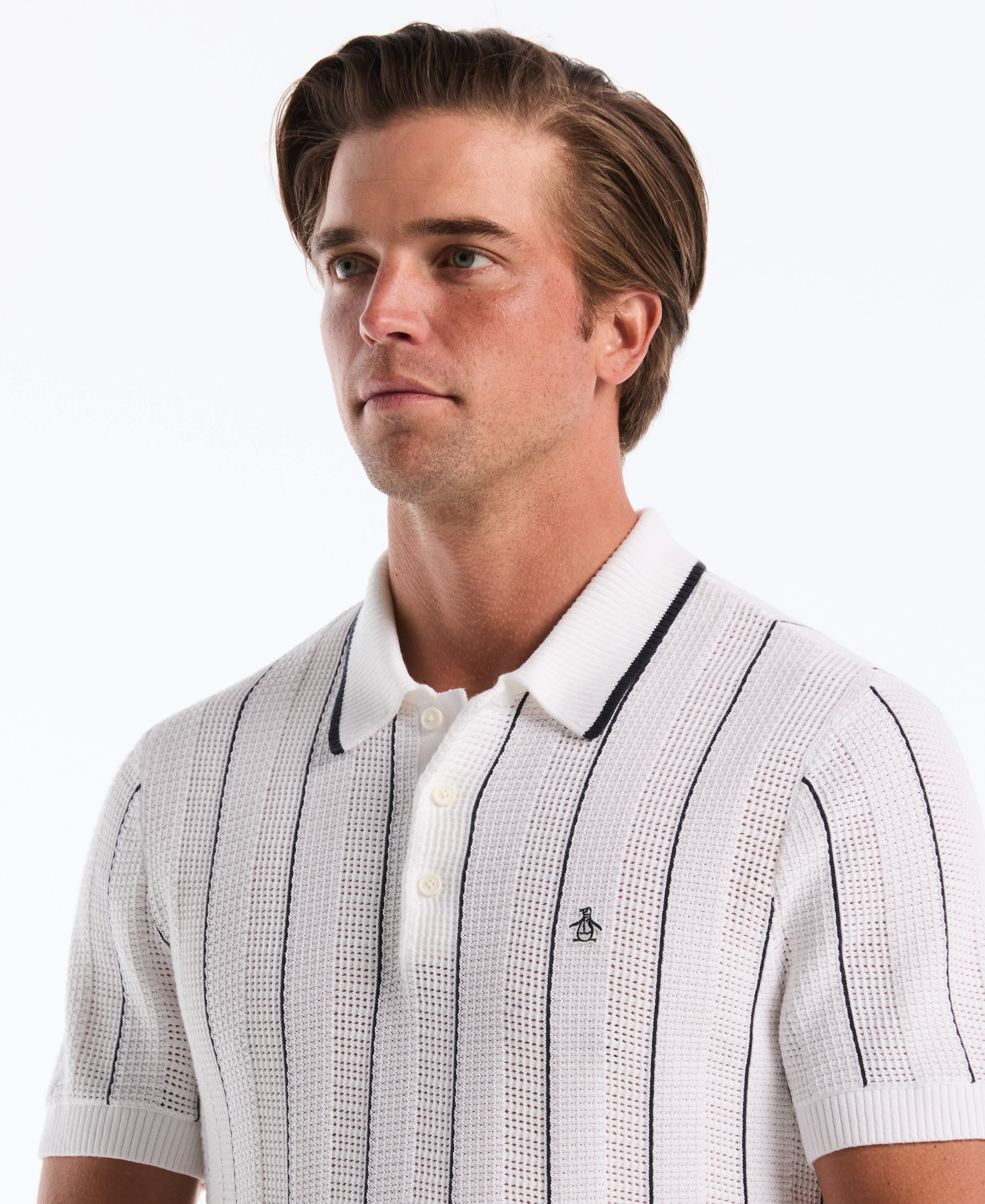 Vertical Mesh Stripe Sweater Polo - Image 3