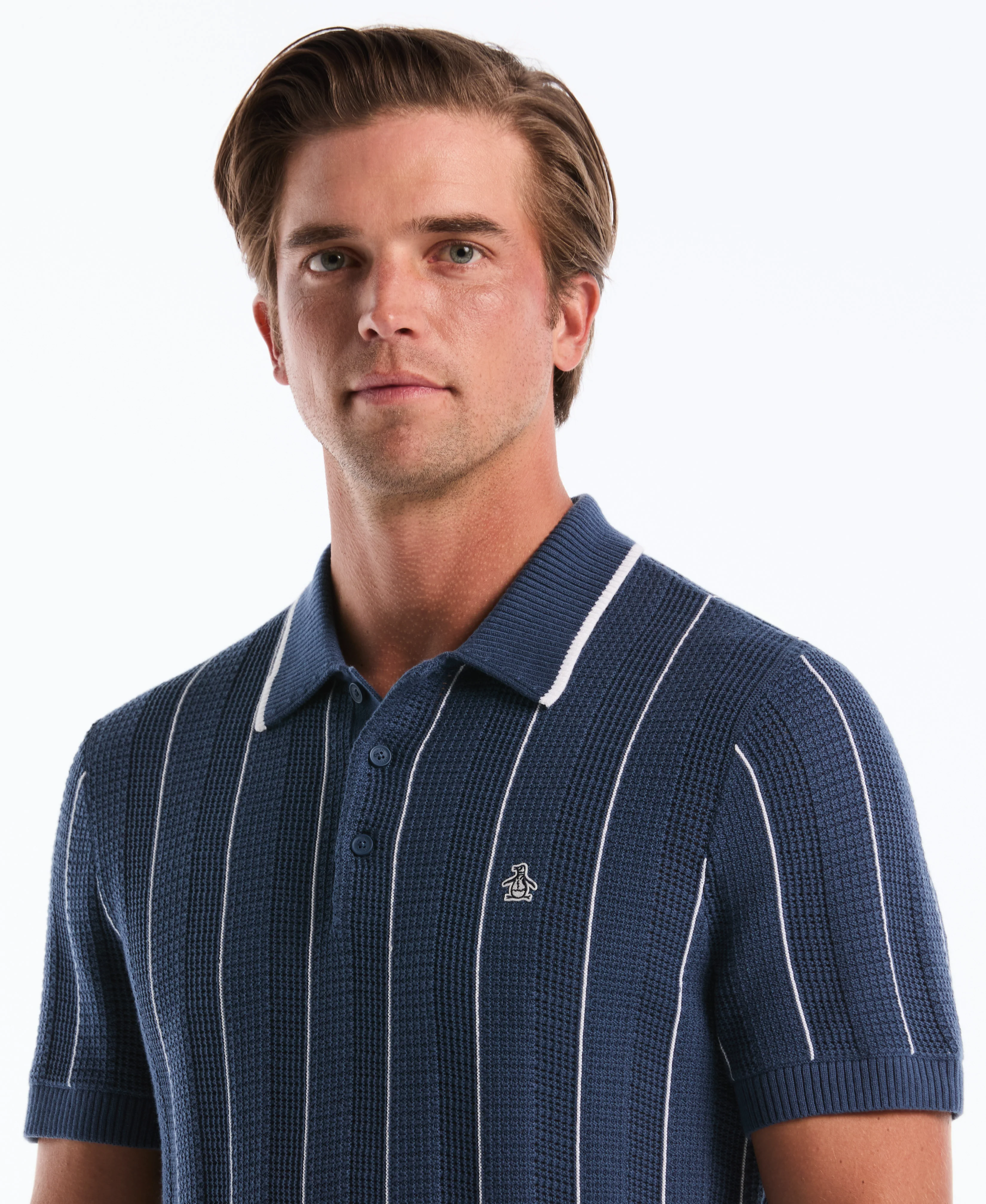 Vertical Mesh Stripe Sweater Polo - Image 7