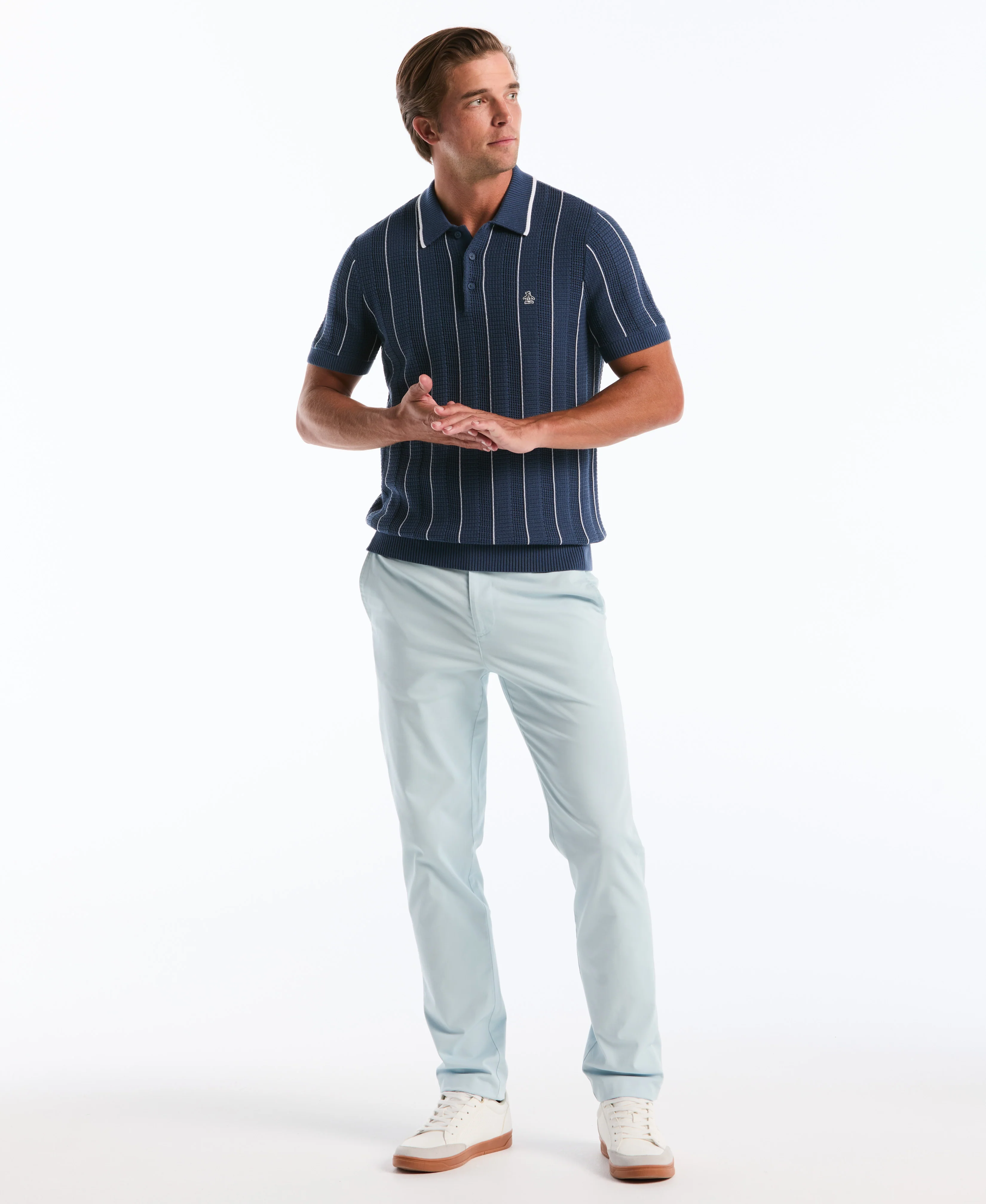 Vertical Mesh Stripe Sweater Polo - Image 8