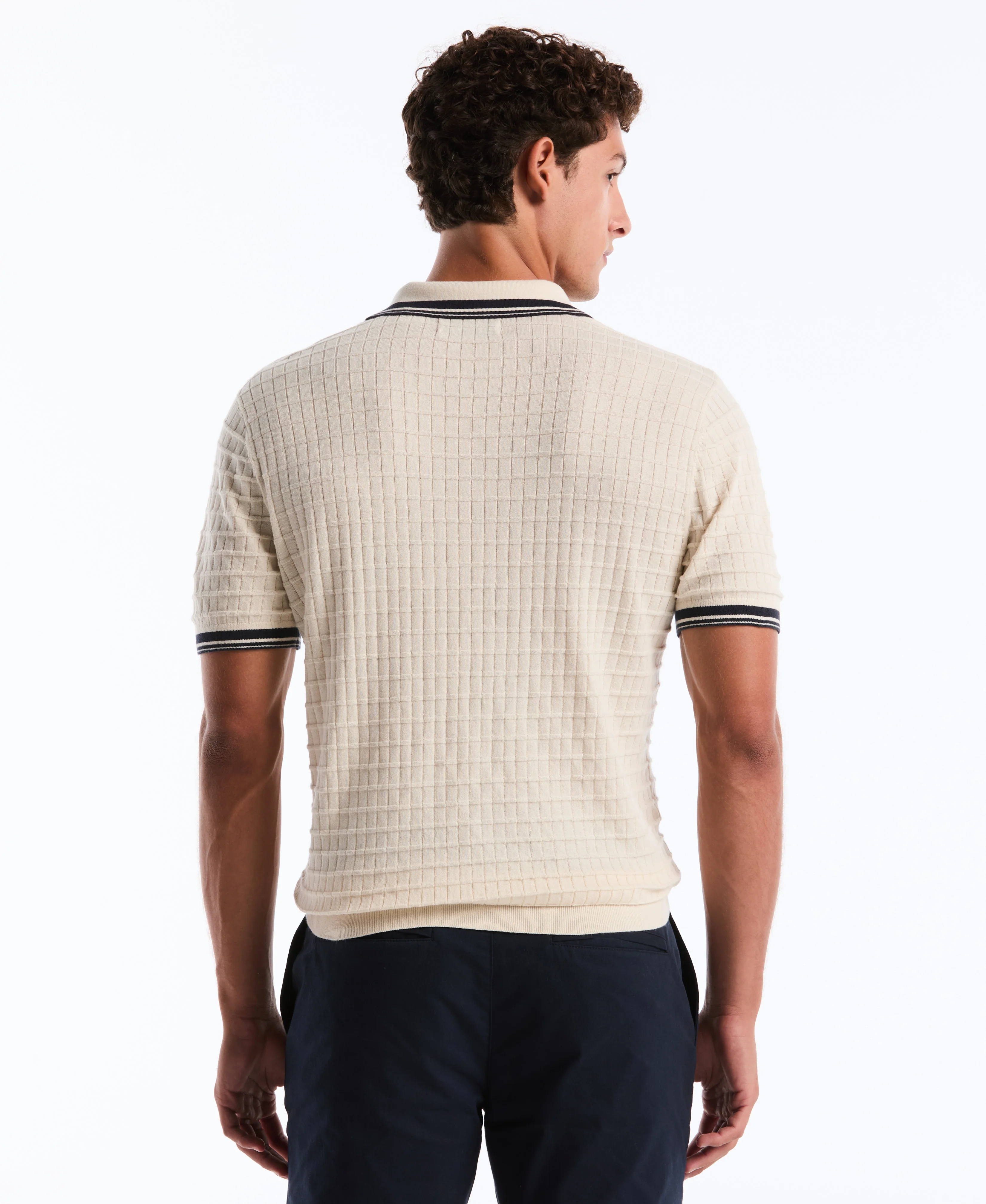 Grid Knit Johnny Collar Sweater Polo - Image 10