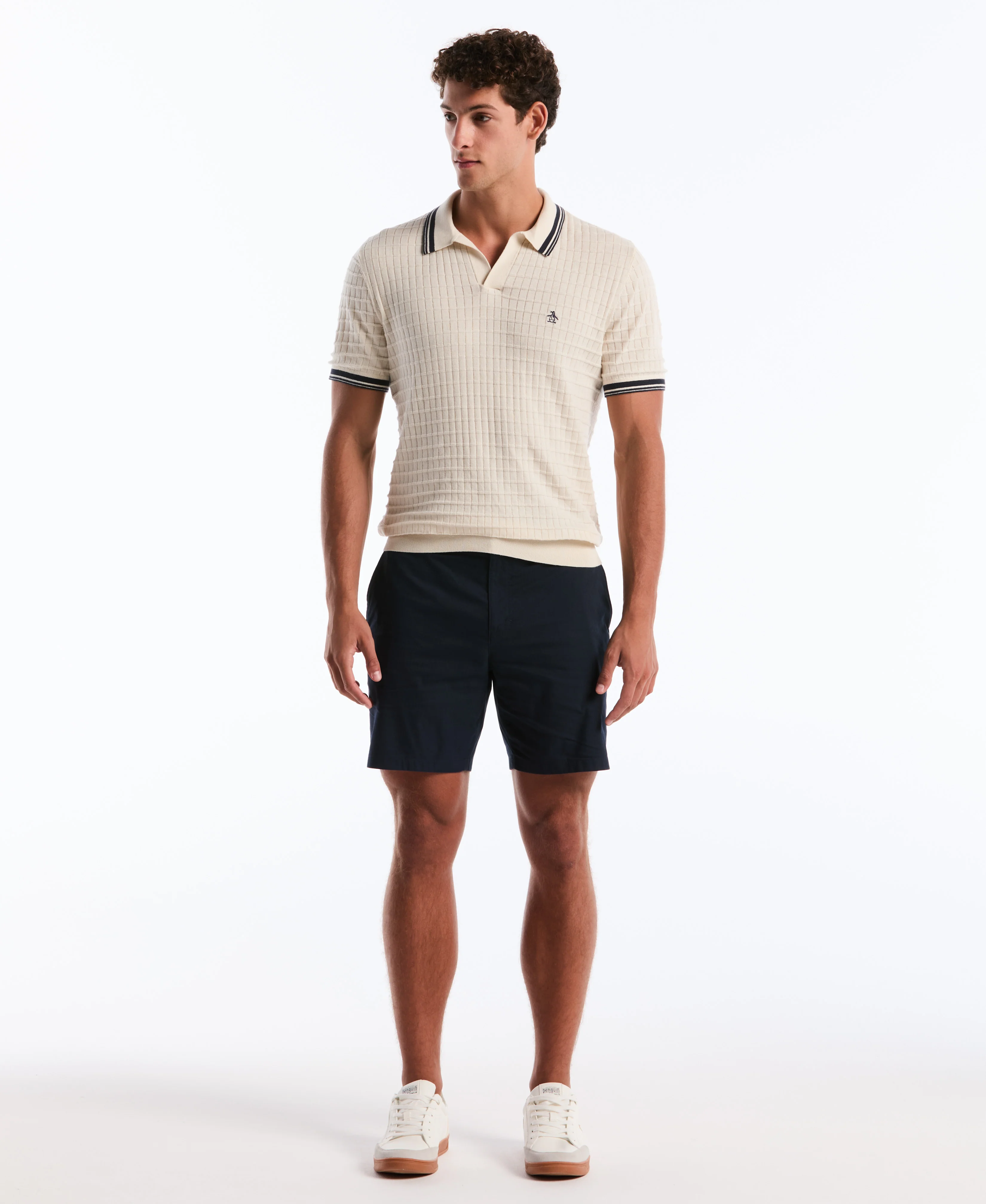 Grid Knit Johnny Collar Sweater Polo - Image 12