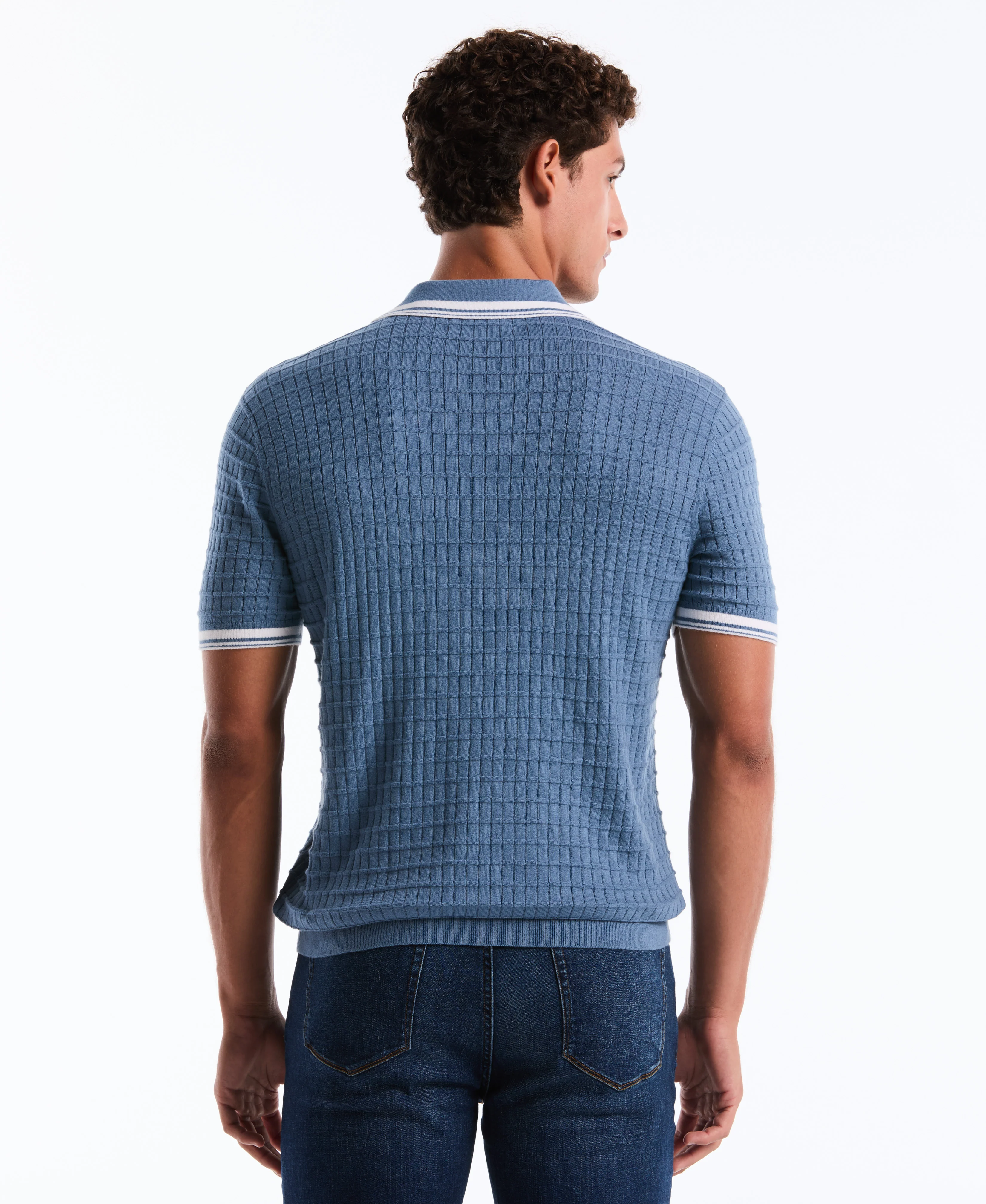 Grid Knit Johnny Collar Sweater Polo - Image 14