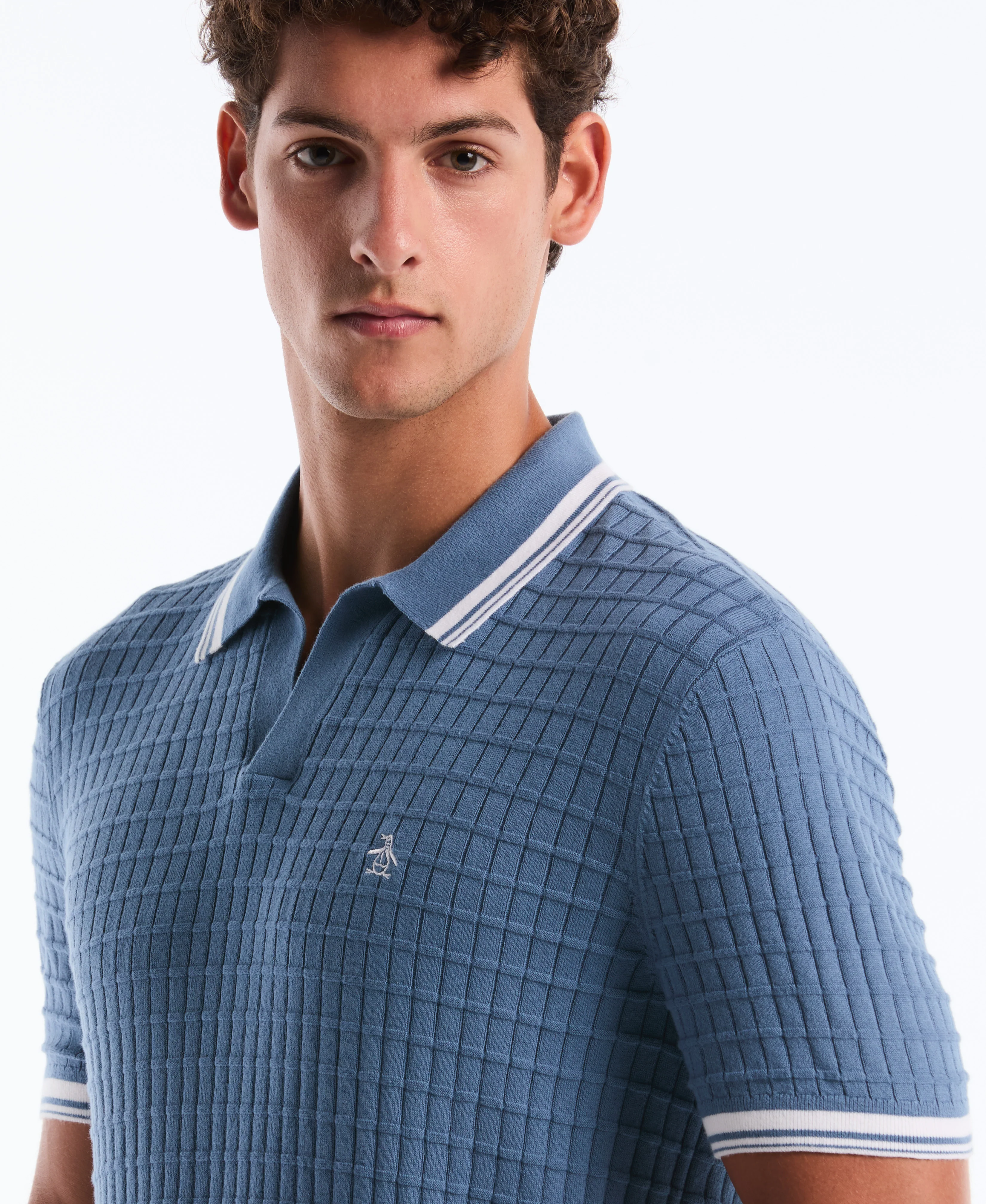 Grid Knit Johnny Collar Sweater Polo - Image 15