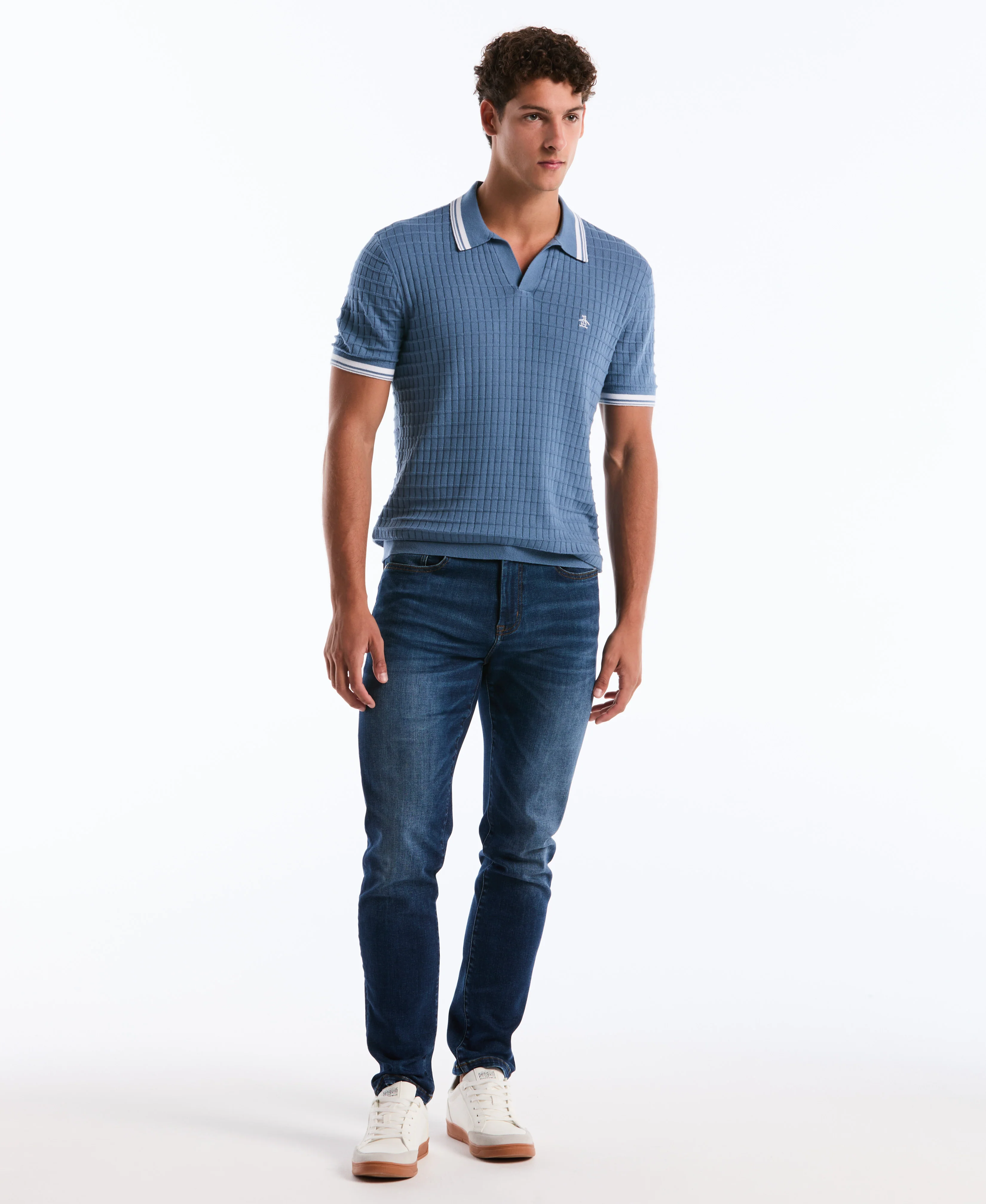 Grid Knit Johnny Collar Sweater Polo - Image 16