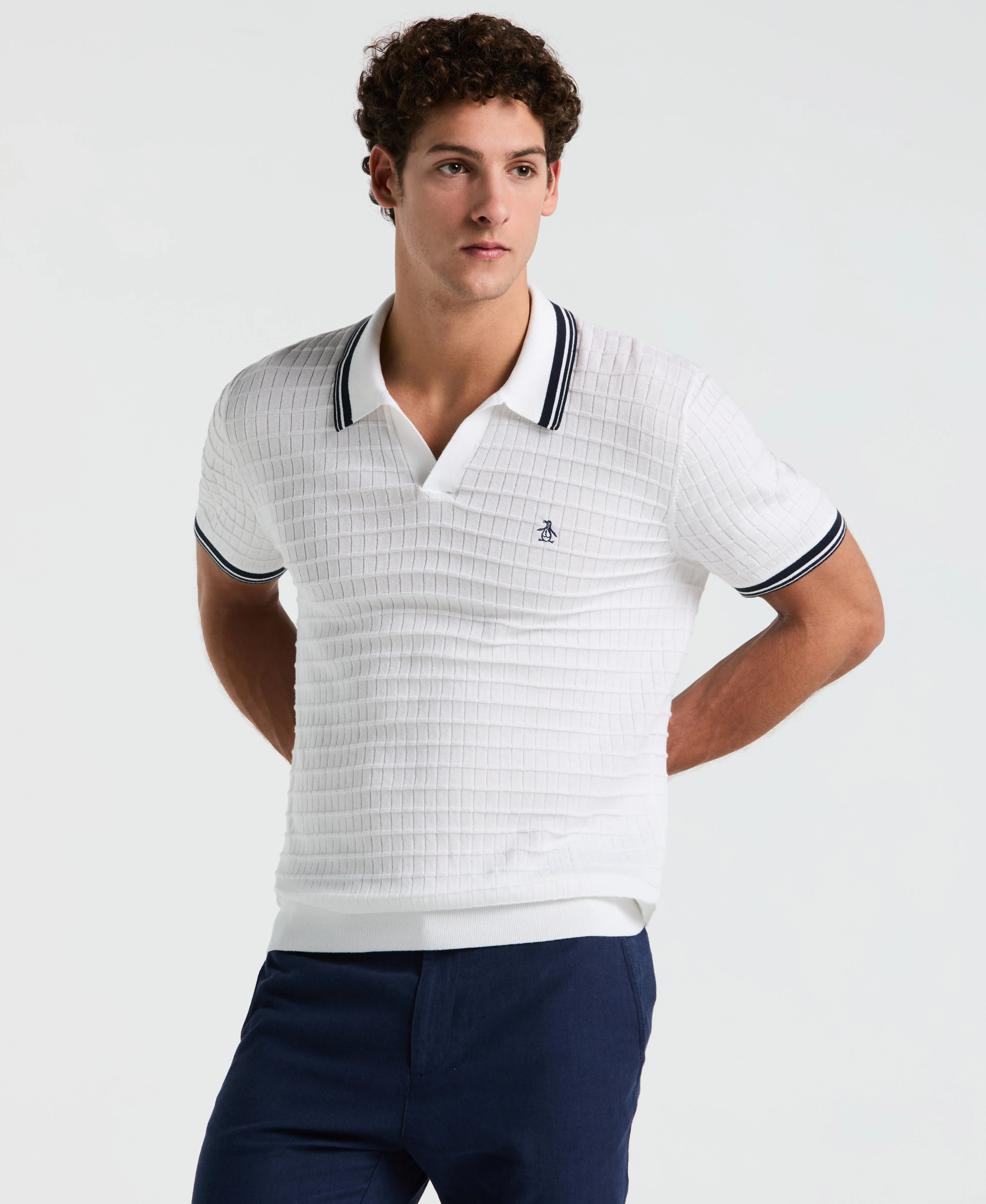 Grid Knit Johnny Collar Sweater Polo - Image 17