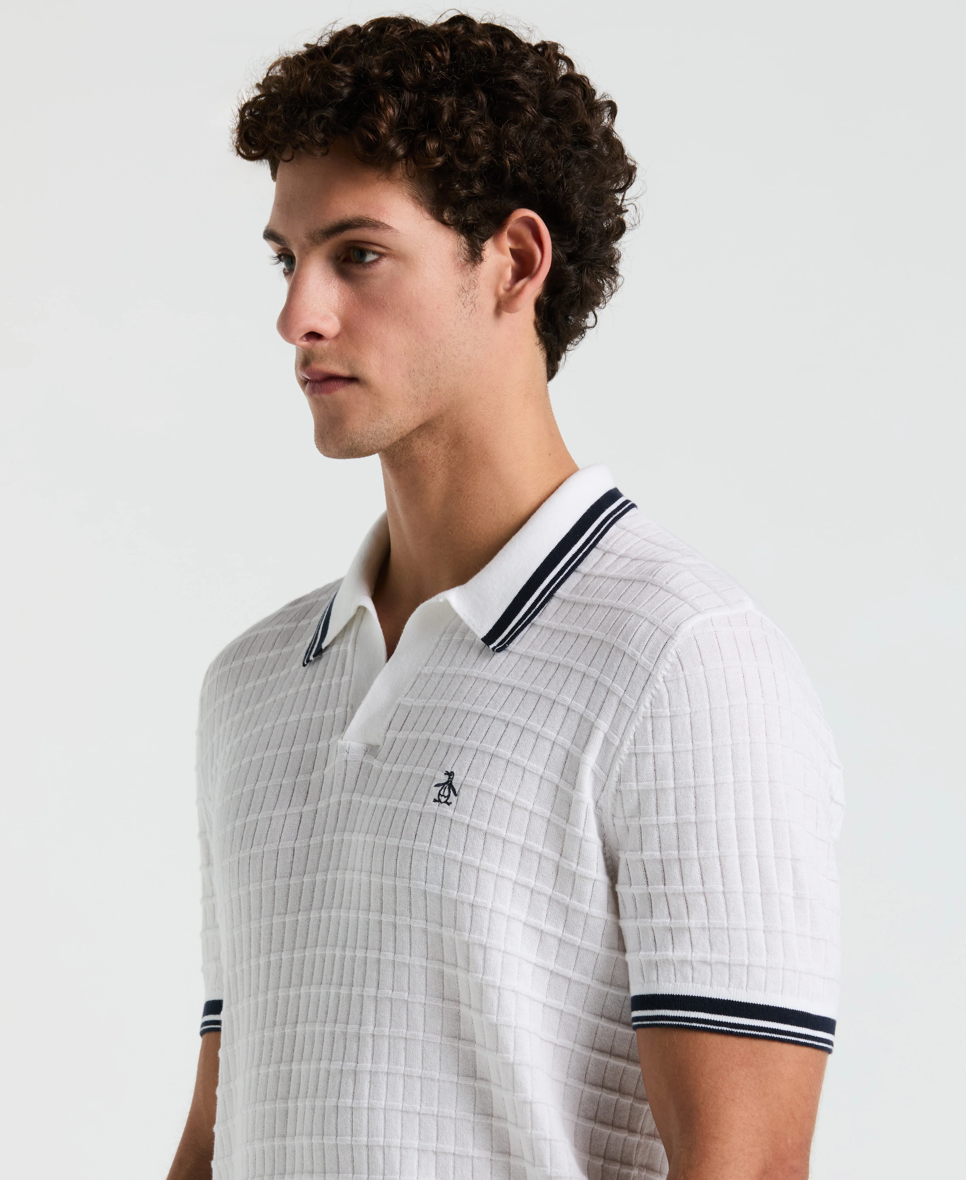 Grid Knit Johnny Collar Sweater Polo - Image 19