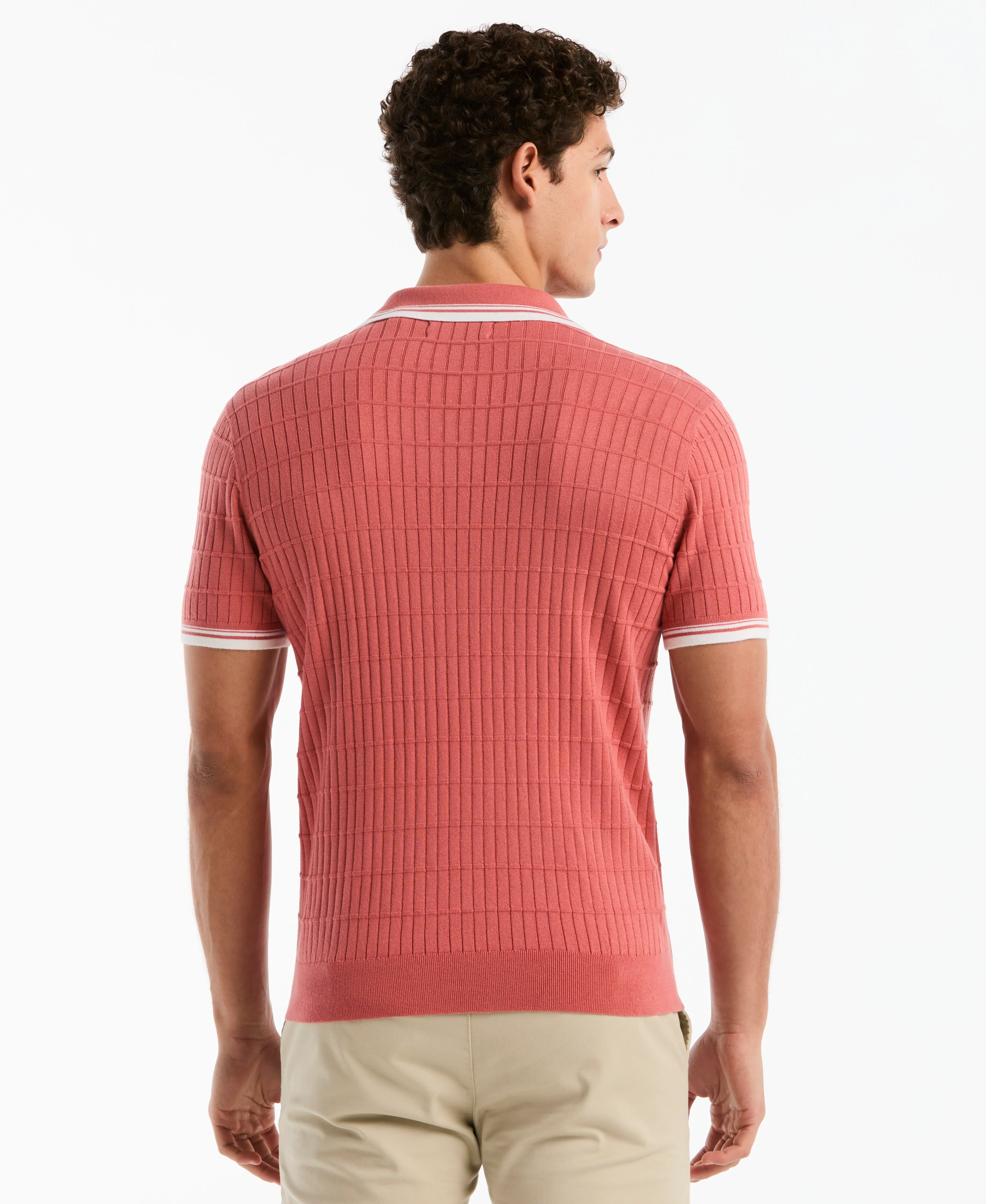 Grid Knit Johnny Collar Sweater Polo - Image 2
