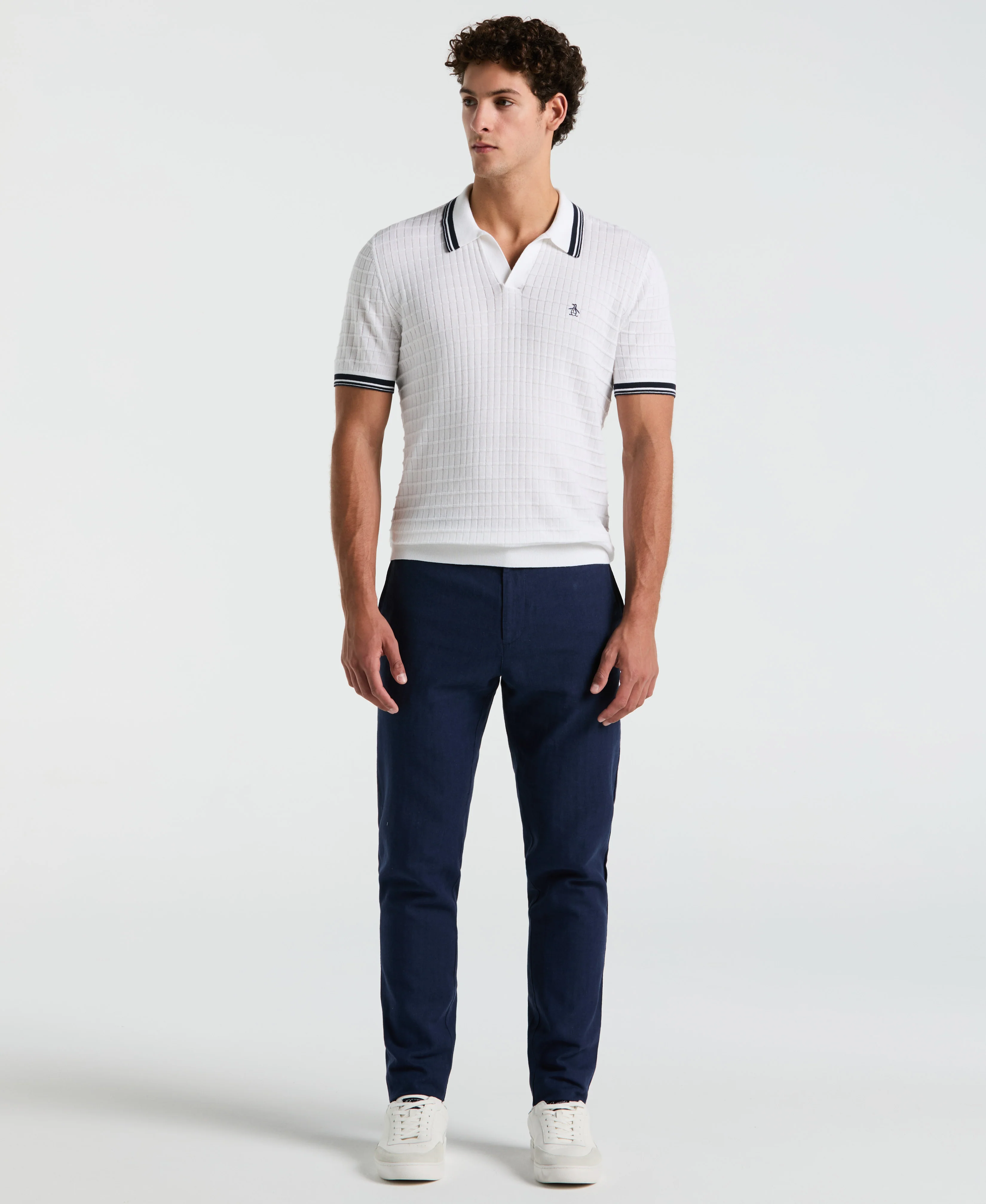 Grid Knit Johnny Collar Sweater Polo - Image 20