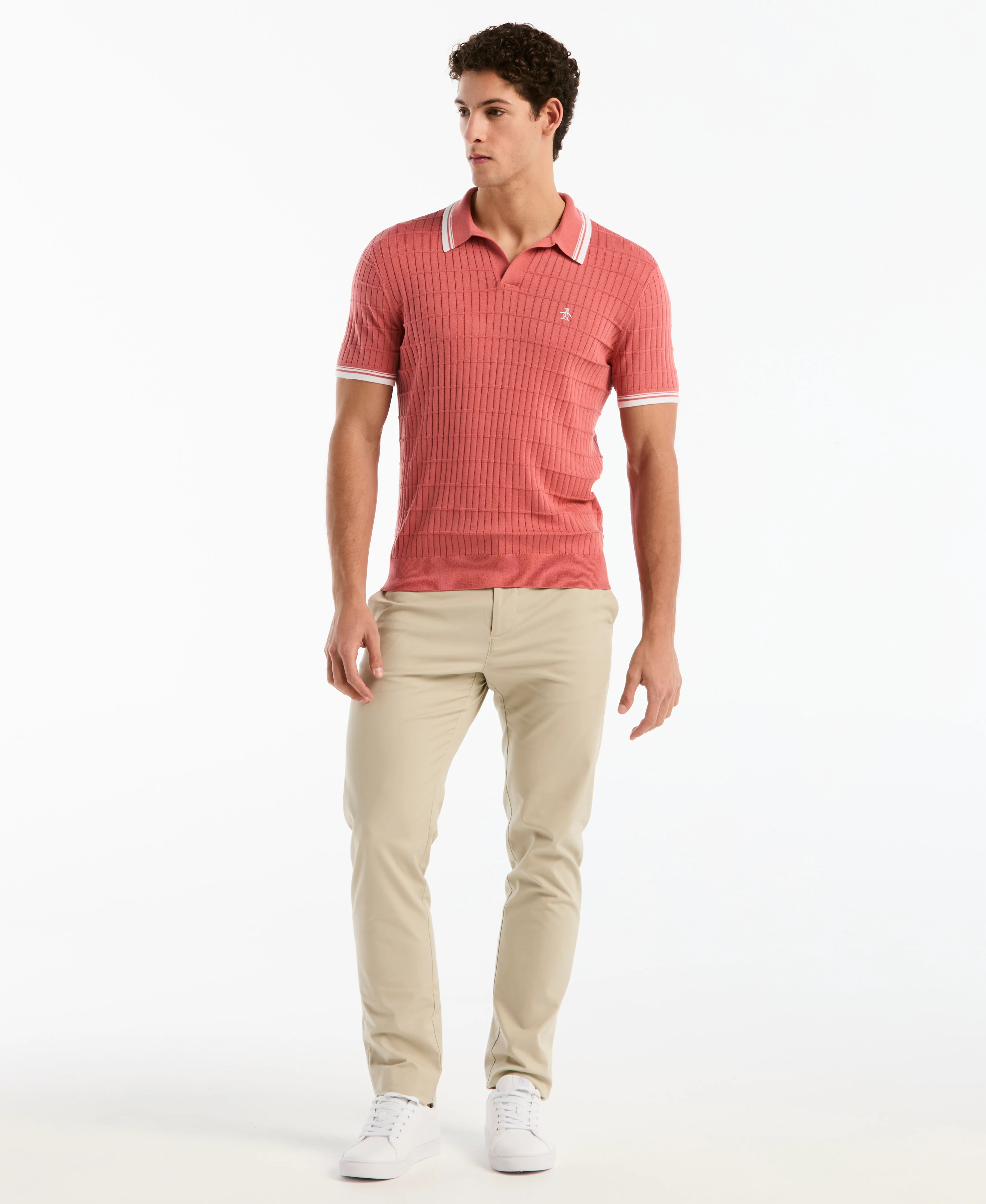 Grid Knit Johnny Collar Sweater Polo - Image 4