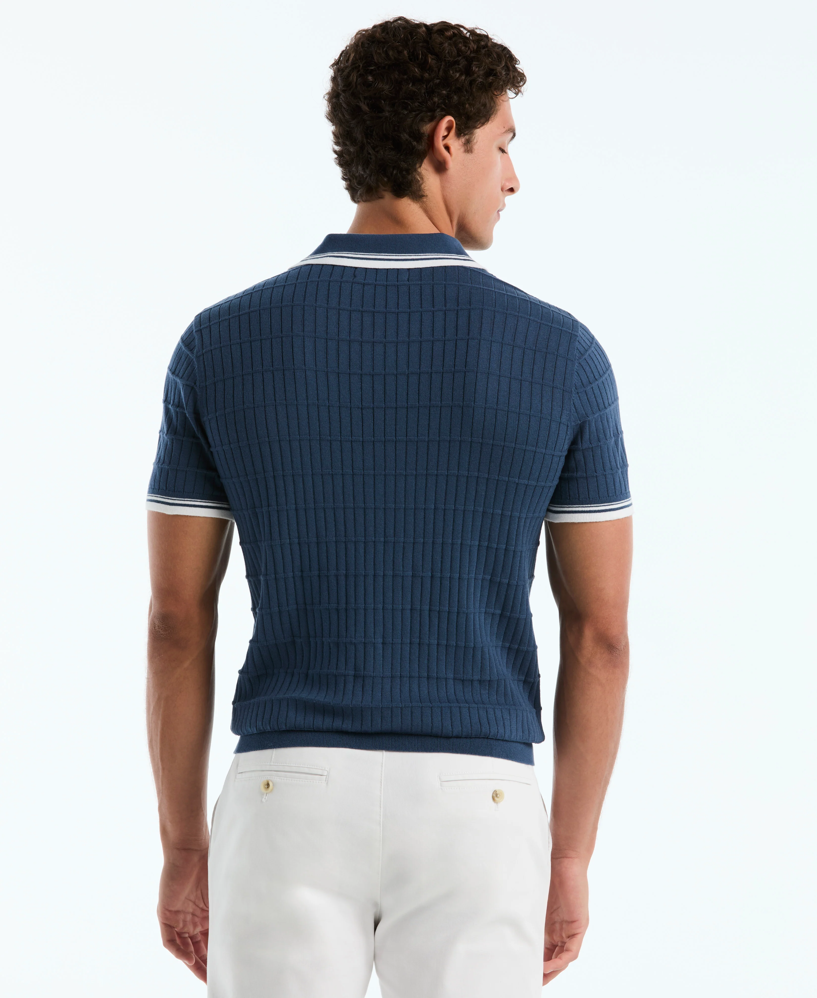 Grid Knit Johnny Collar Sweater Polo - Image 6