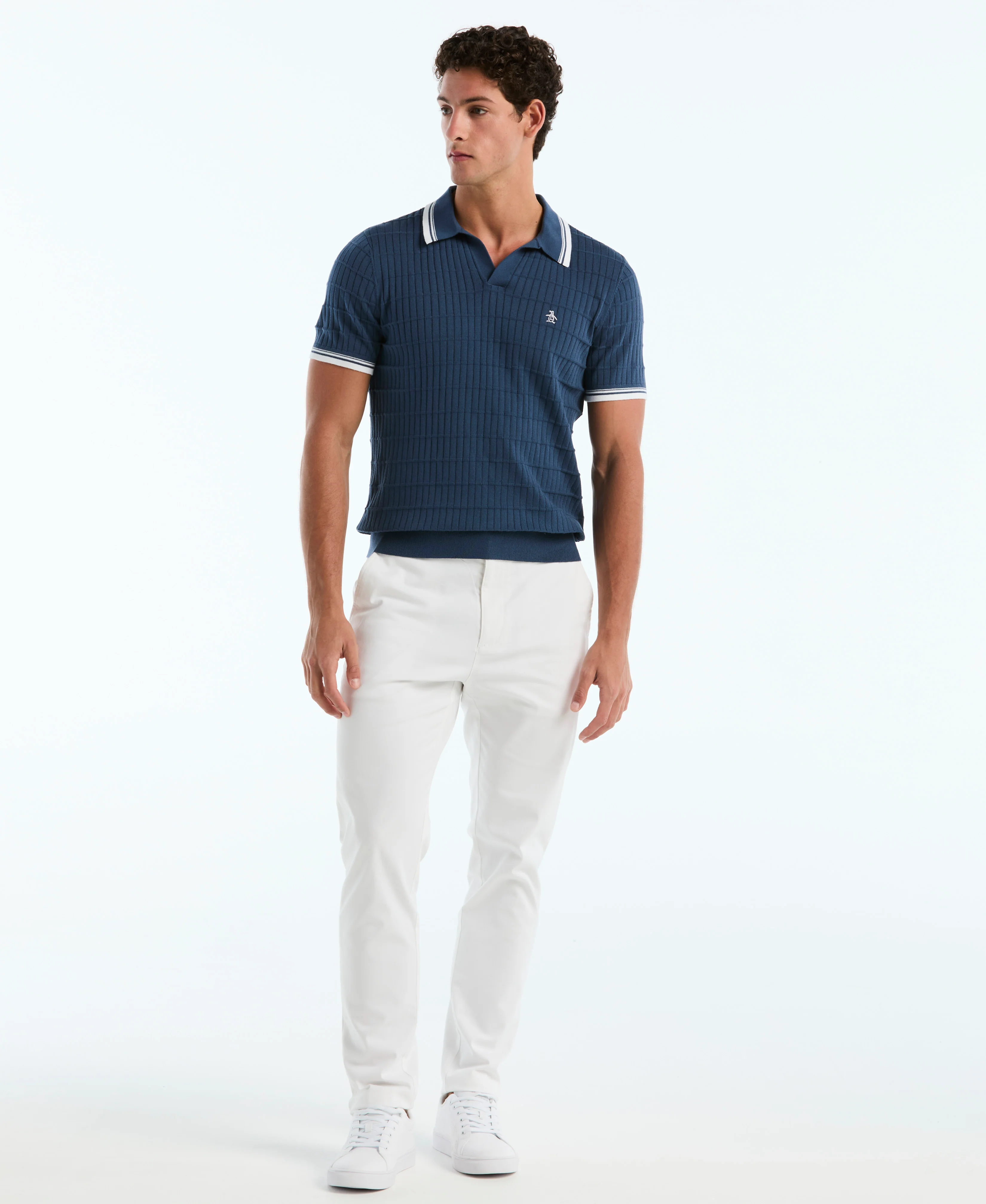 Grid Knit Johnny Collar Sweater Polo - Image 8