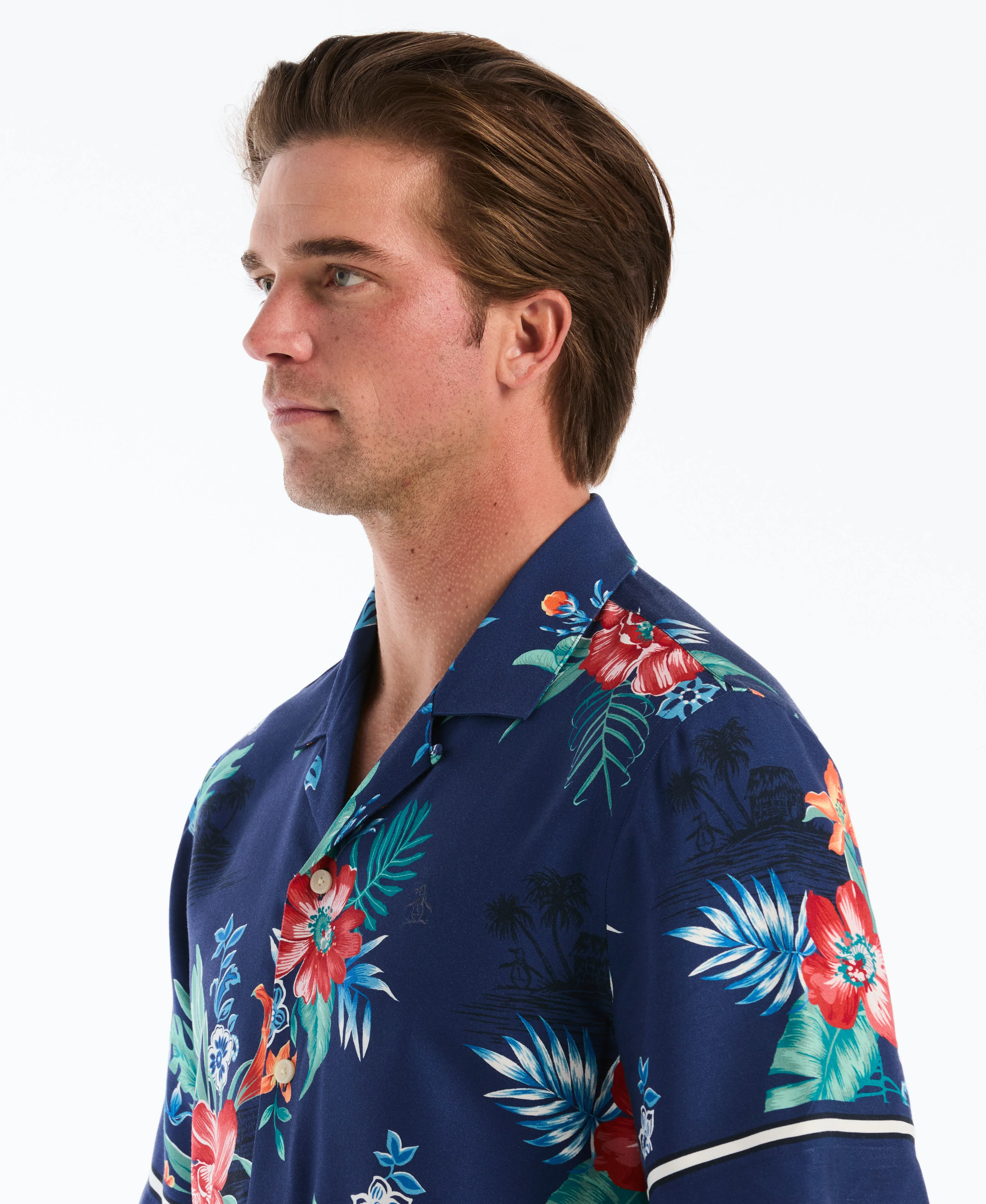 Hawaiian Print Button-Up Camp Shirt - Image 3